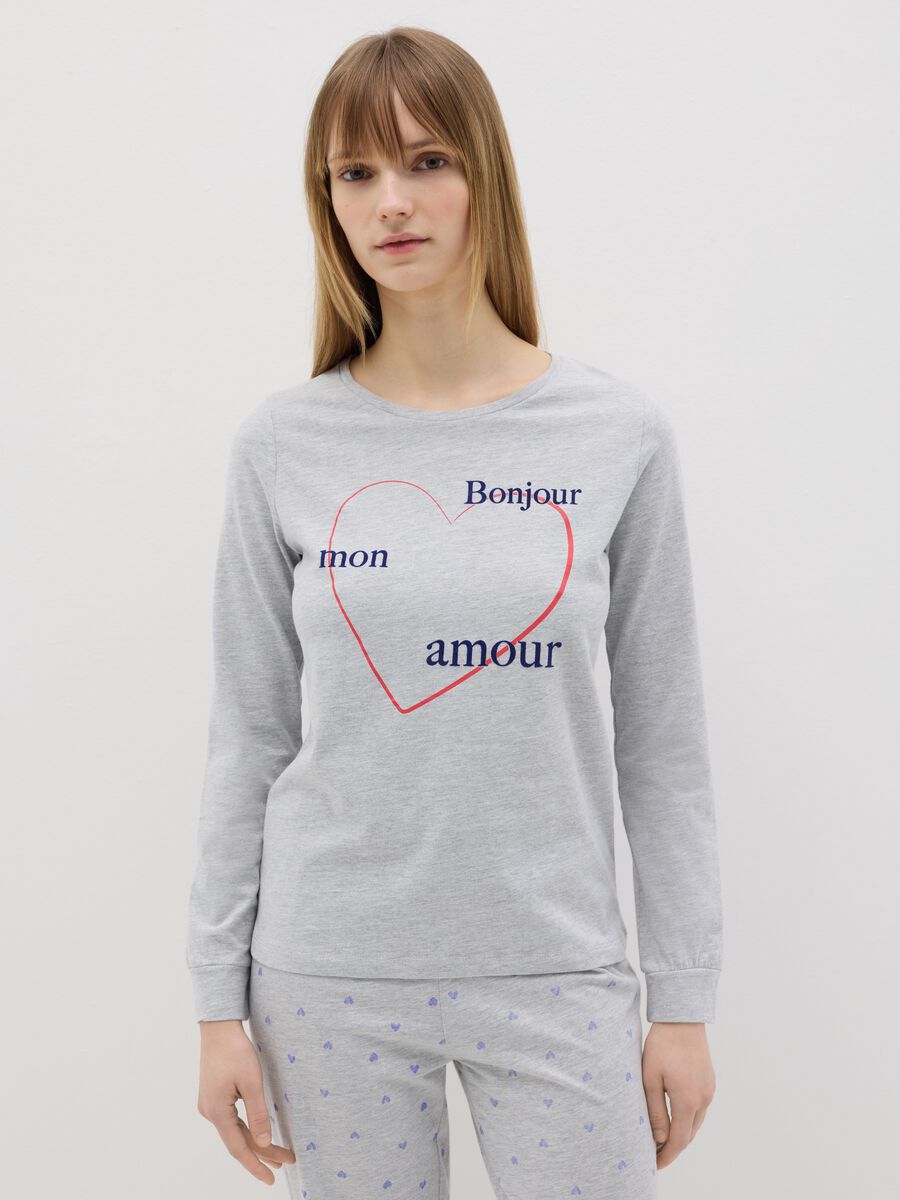 Grey 100% cotton pyjamas with "Bonjour Mon Amour" print_1
