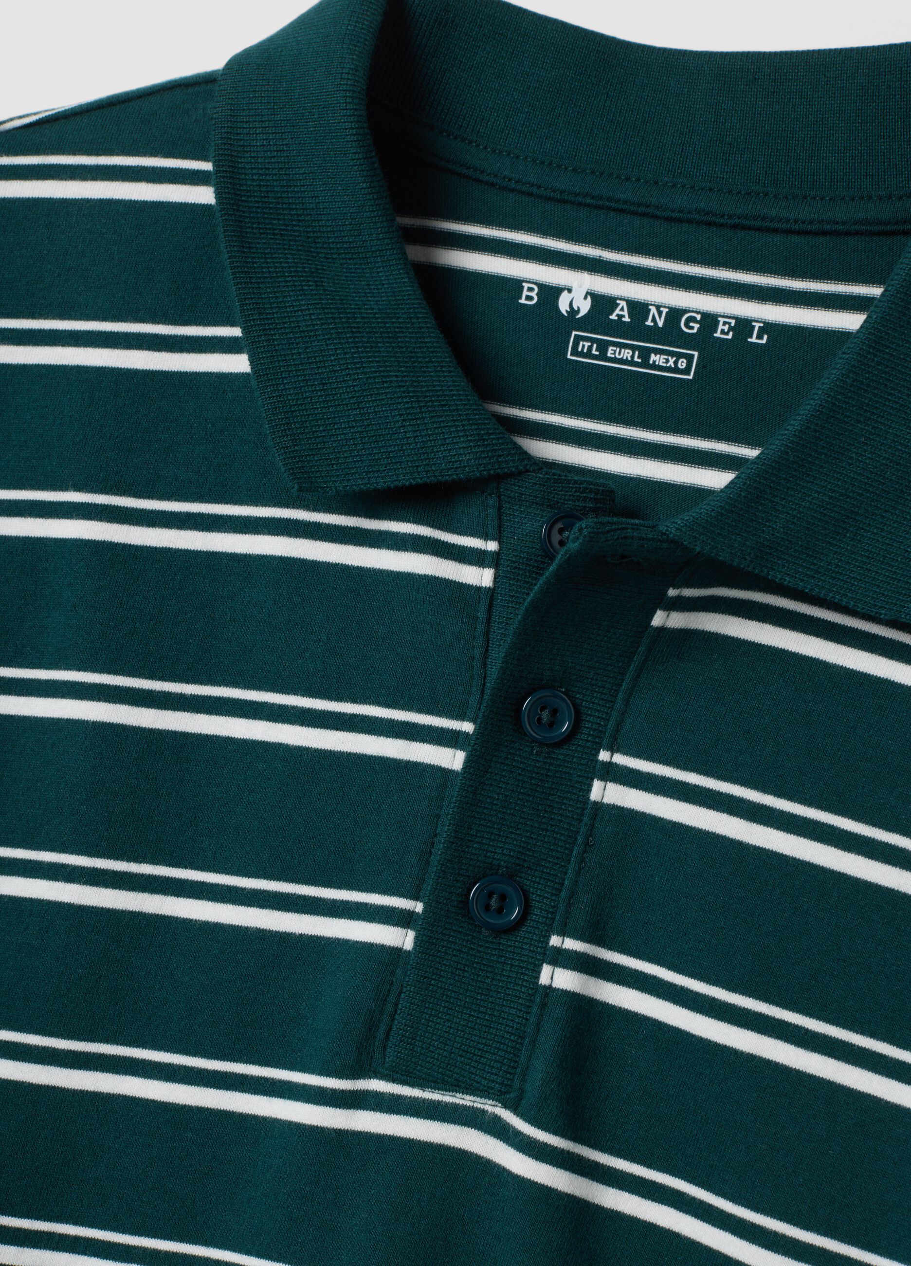 Green pure cotton striped polo shirt, regular fit
