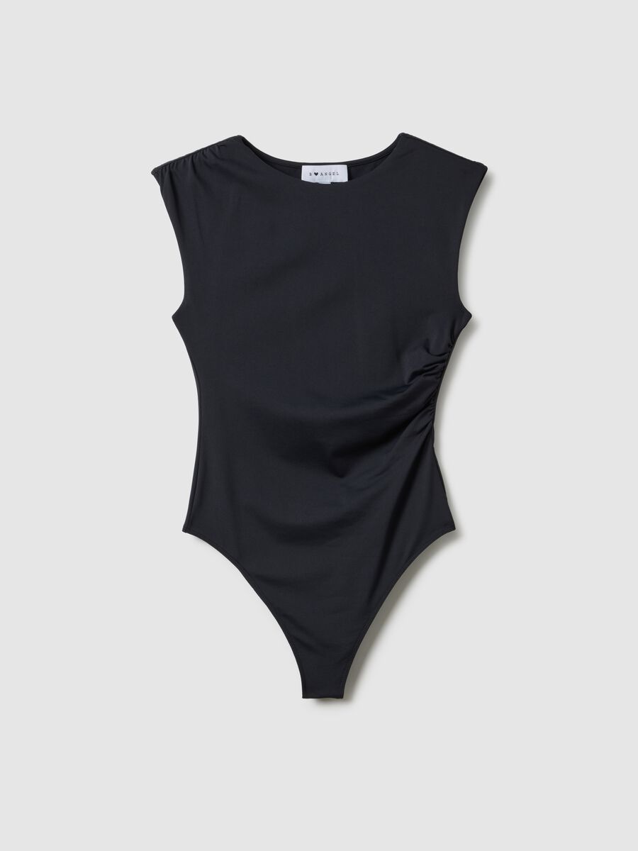 Black stretch fabric bodysuit regular fit_4