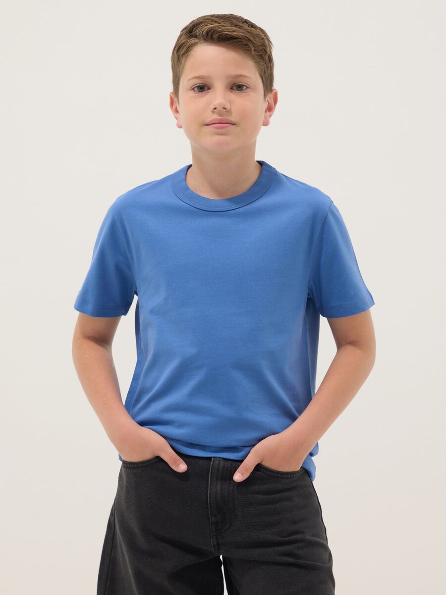Boys' blue pure cotton regular-fit T-shirt_0