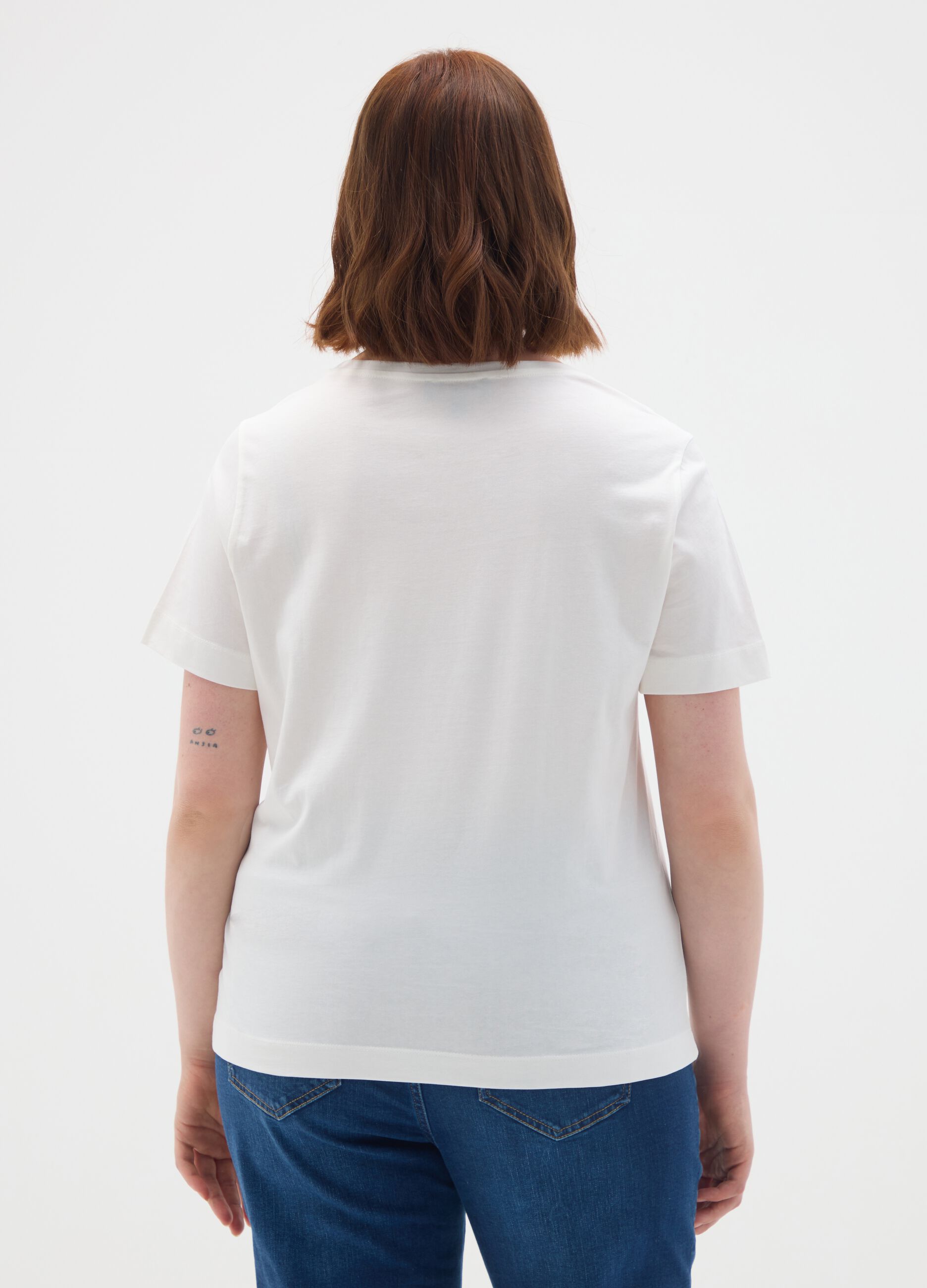 White pure cotton T-shirt regular fit with embroidered text