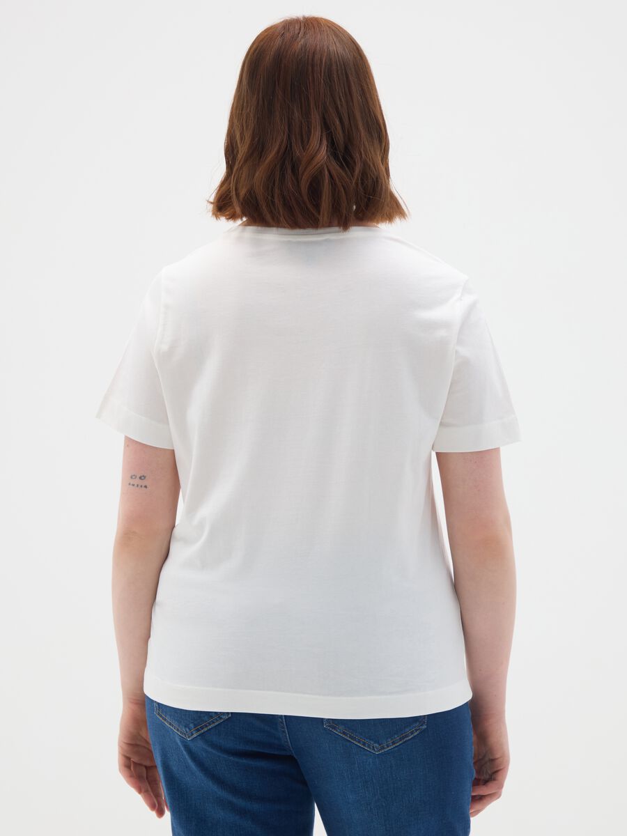 White pure cotton T-shirt regular fit with embroidered text_3