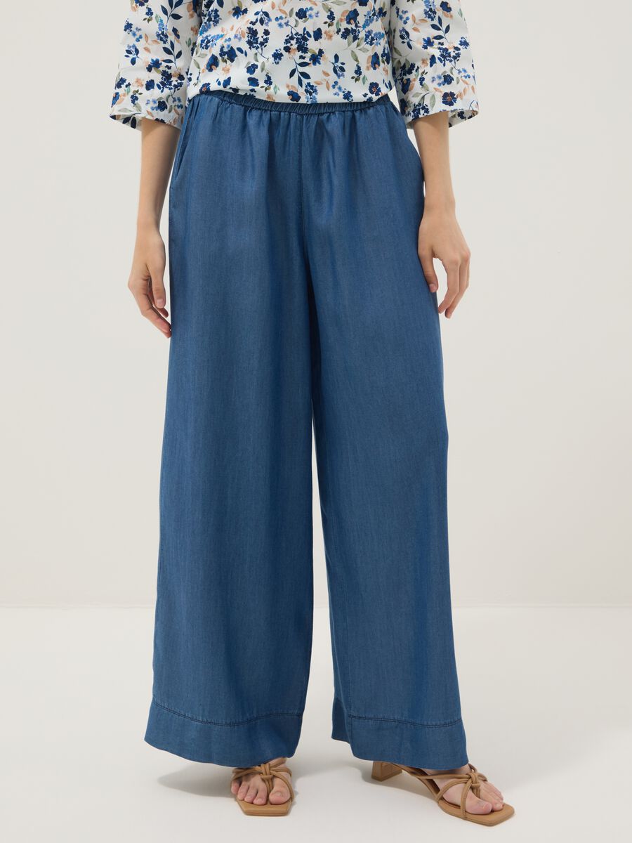 Blue palazzo trousers in pure lyocell_1