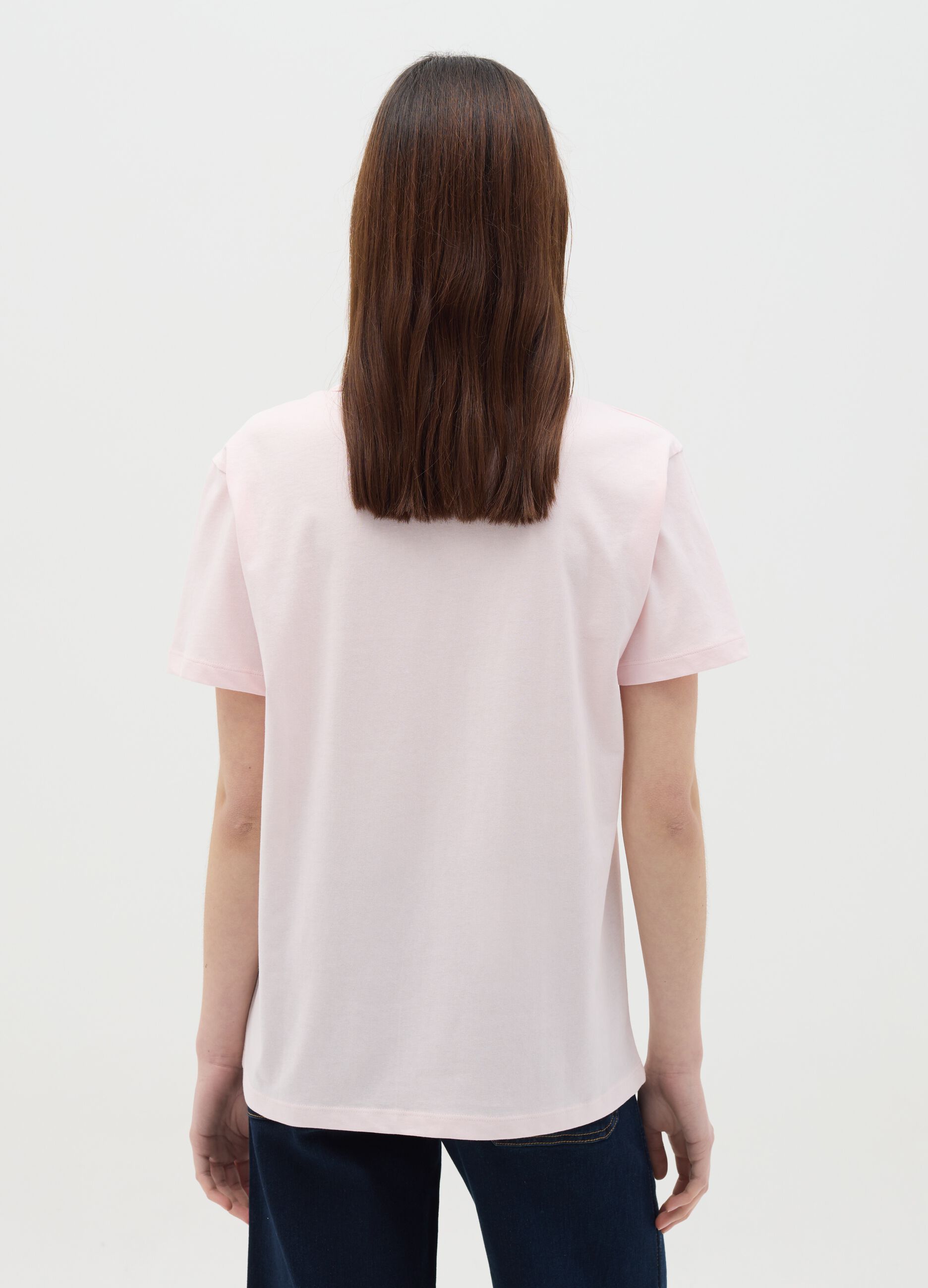Pink cotton T-shirt with ramen print
