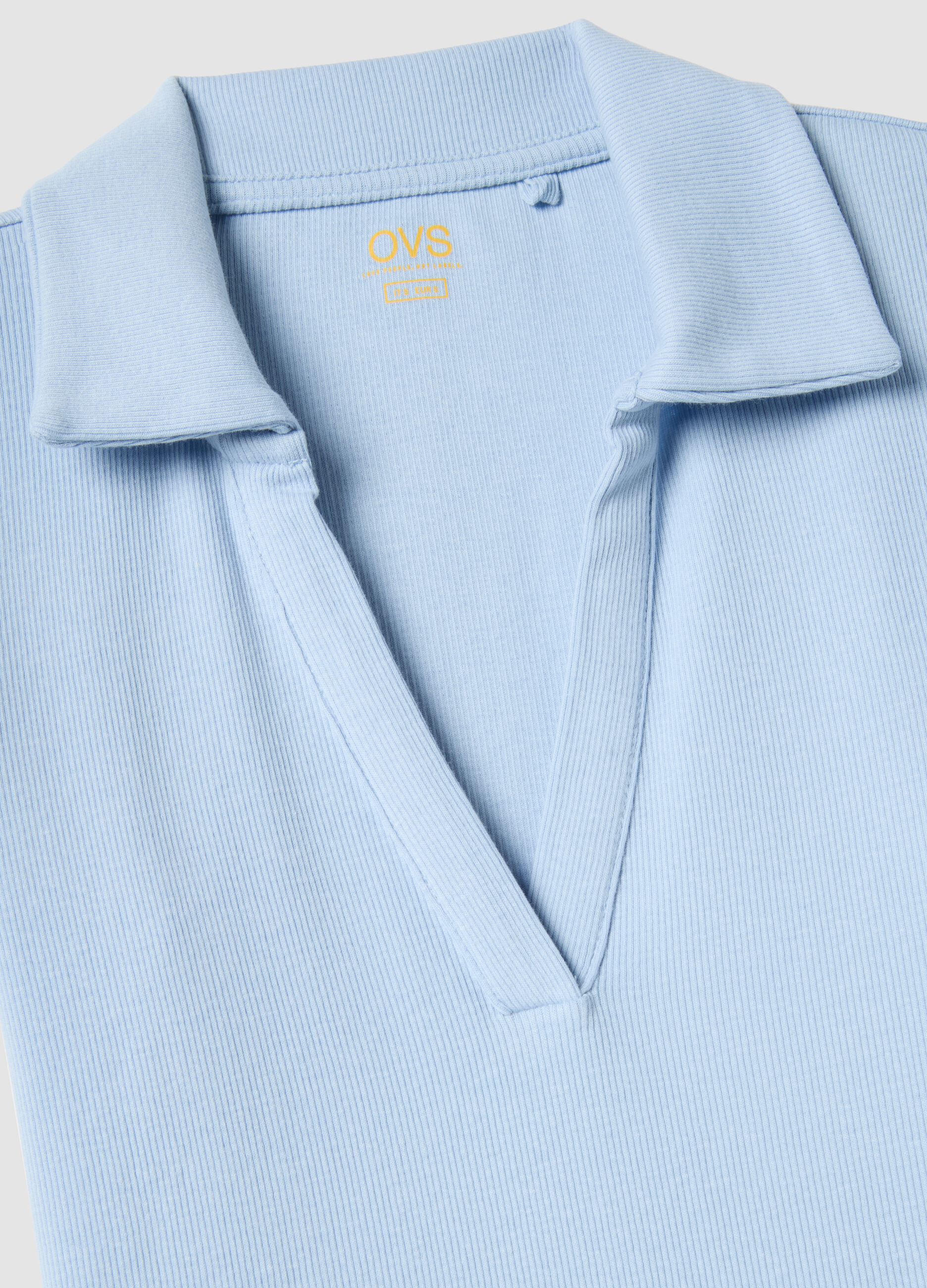 Sky Blue Stretch Cotton Polo Regular Fit Deep V-Neck