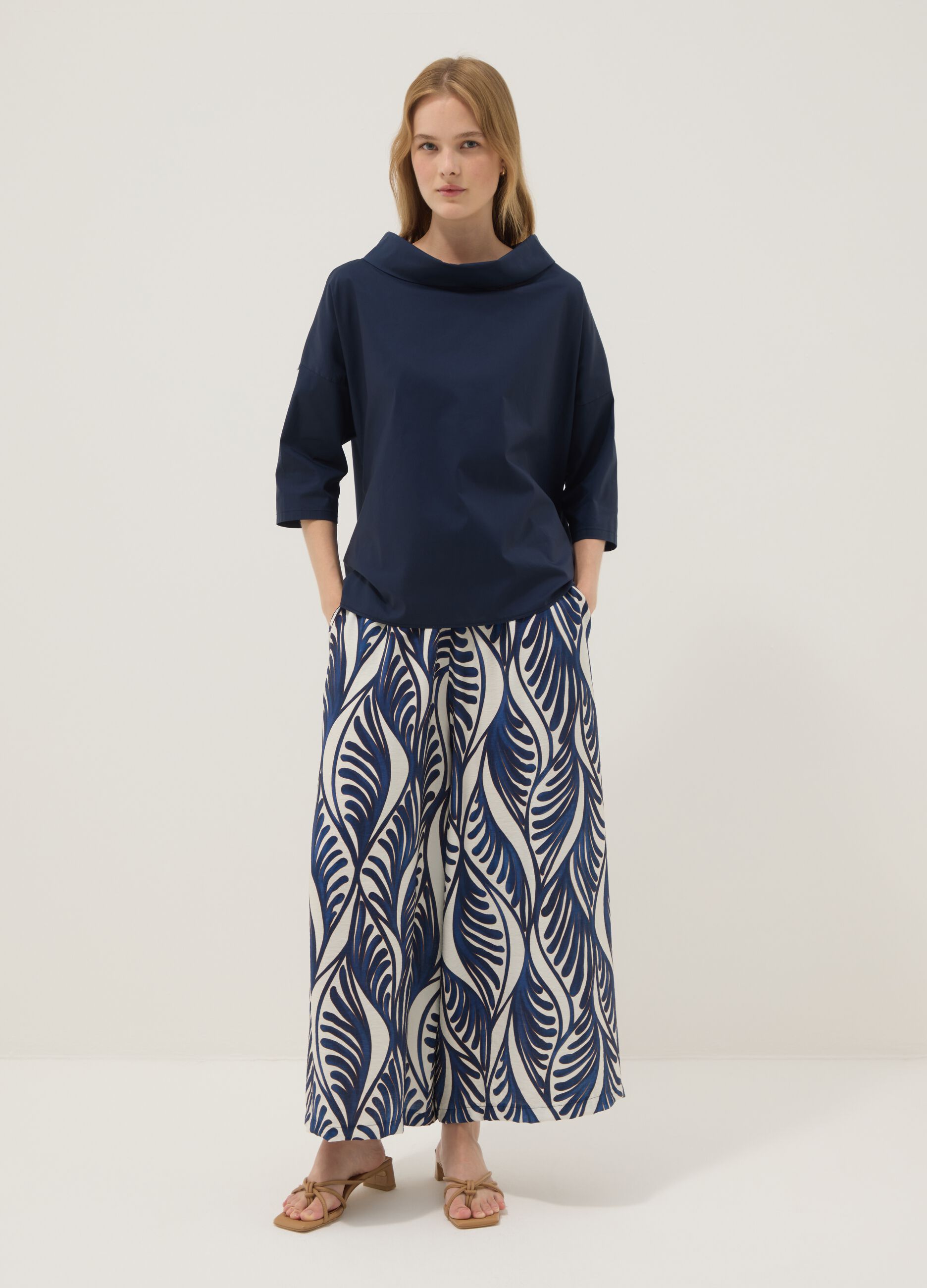 Pantaloni palazzo blu in misto viscosa