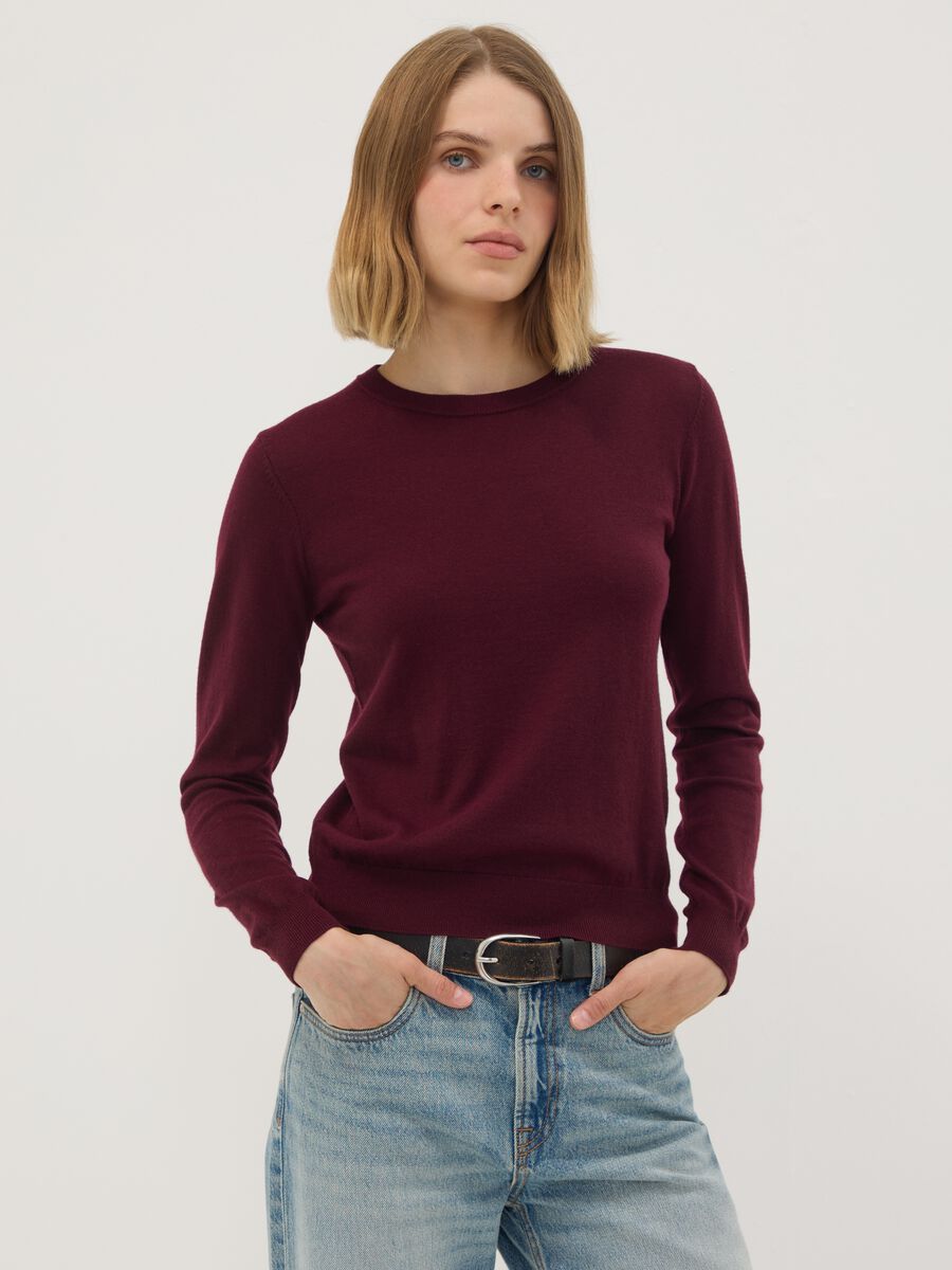 Burgundy crew-neck wool-blend jumper, regular fit_1