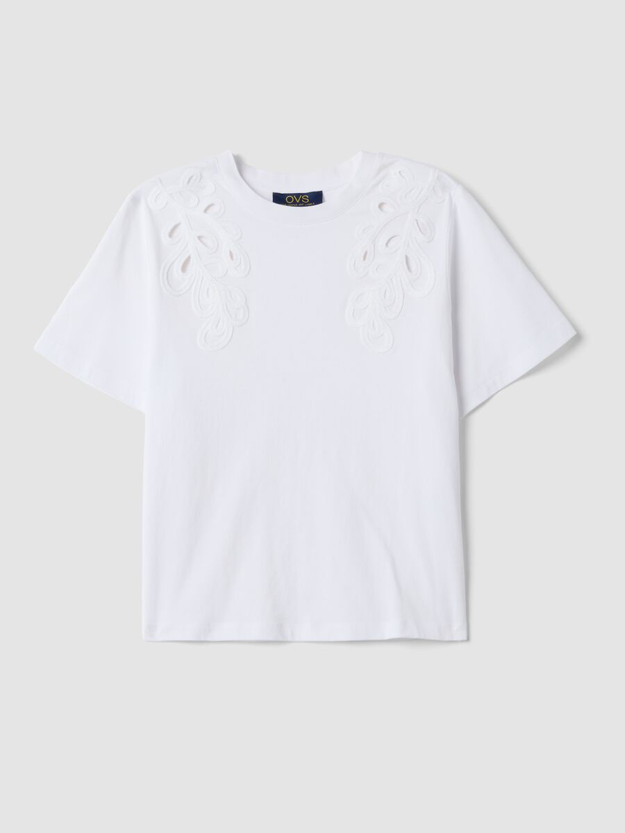 T-shirt bianca in puro cotone con ricami regular fit_0