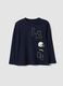 Blue cotton and viscose blend T-shirt with college print for boys_0