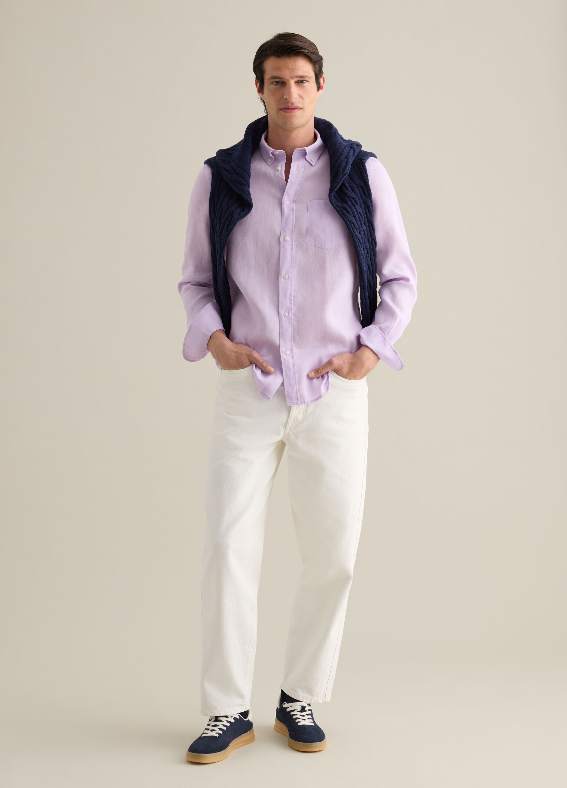 Purple Regular Linen Shirt Piombo