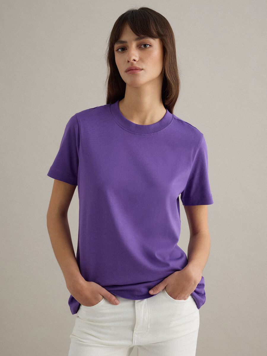 Short sleeve purple pure cotton T-shirt regular fit_1