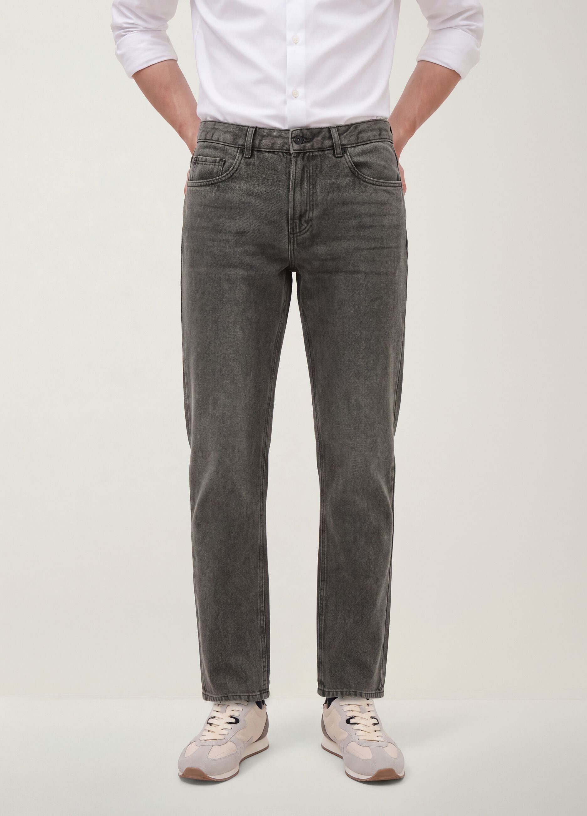 Grey regular-fit jeans in a cotton, lyocell and viscose blend