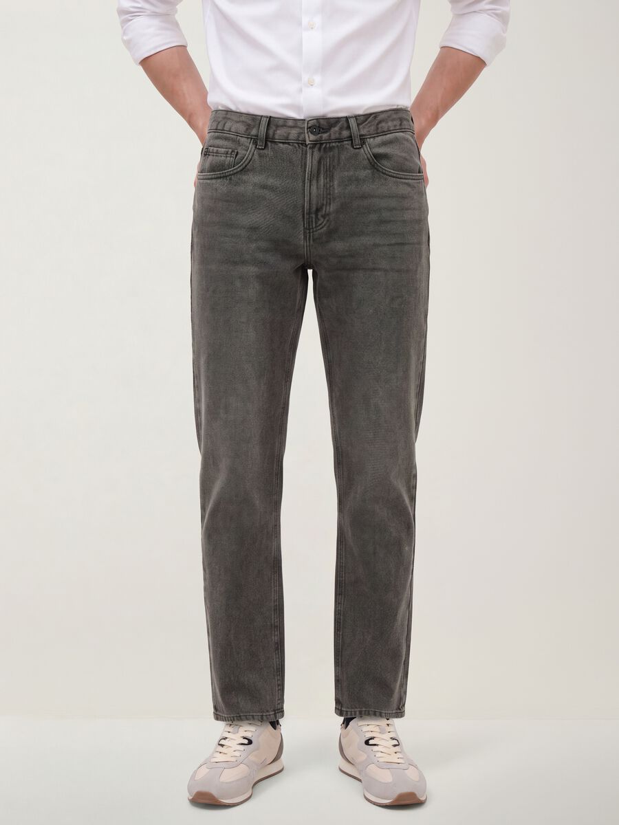 Jeans grigi in misto cotone, lyocell e viscosa regular fit_1
