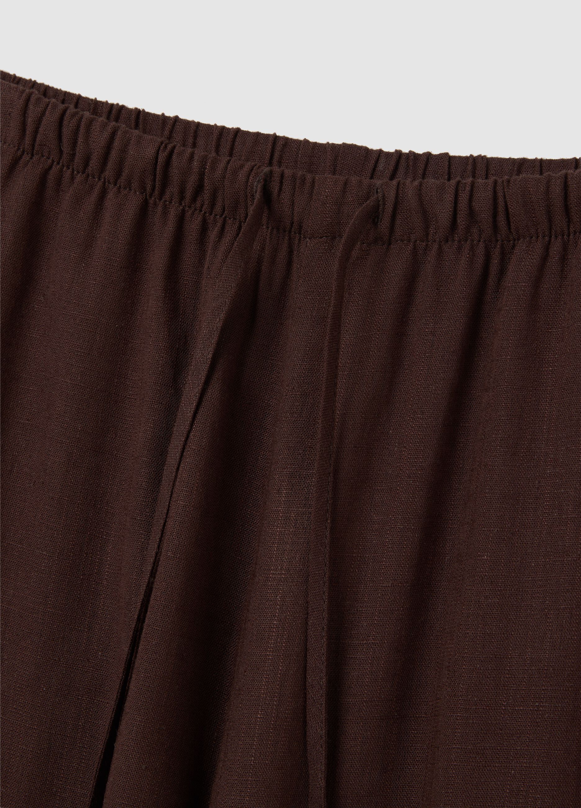 Brown wide-leg trousers in linen and viscose