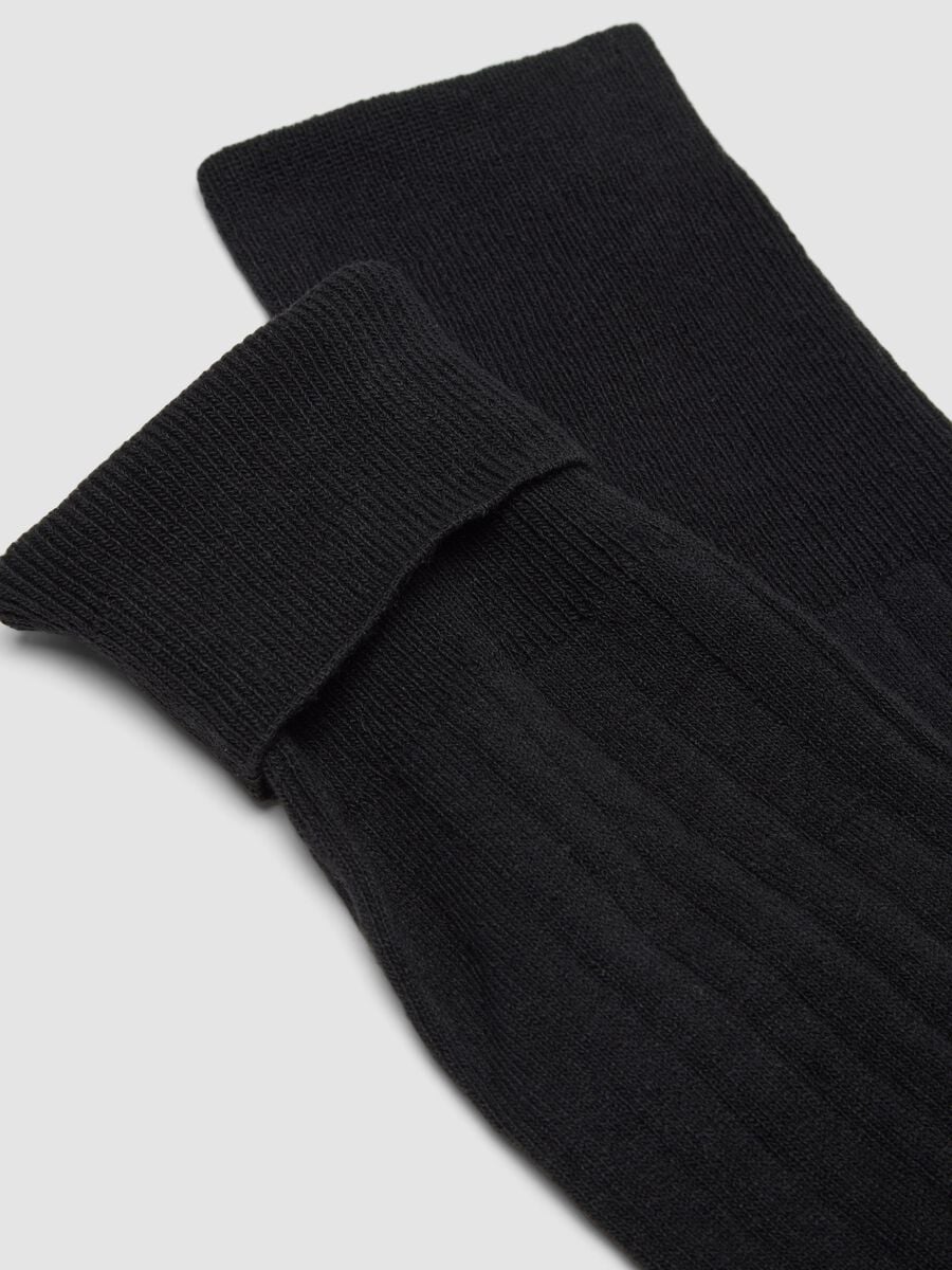 Two-pack of black long socks in stretch cotton_1