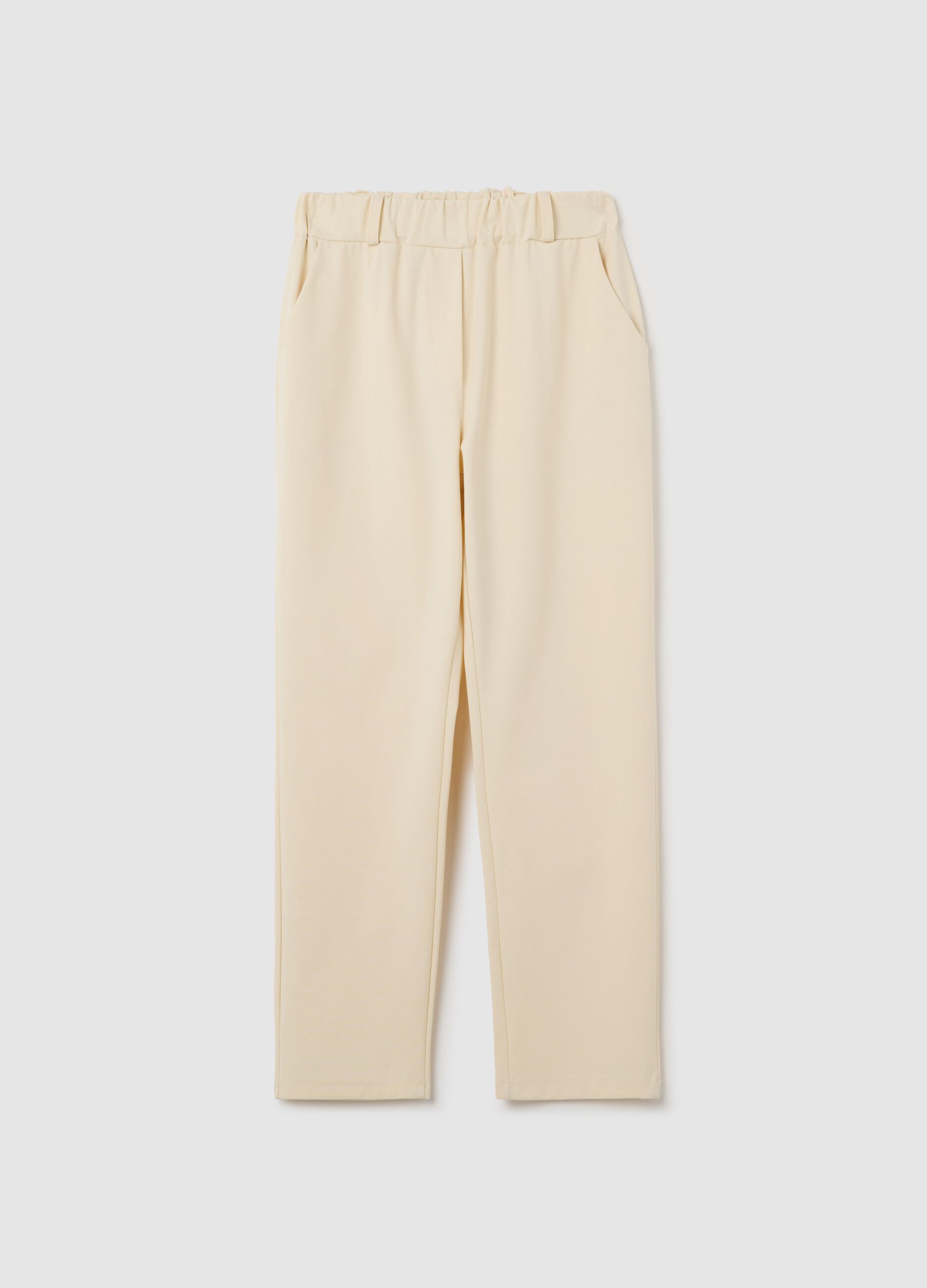 Beige regular-fit stretch trousers