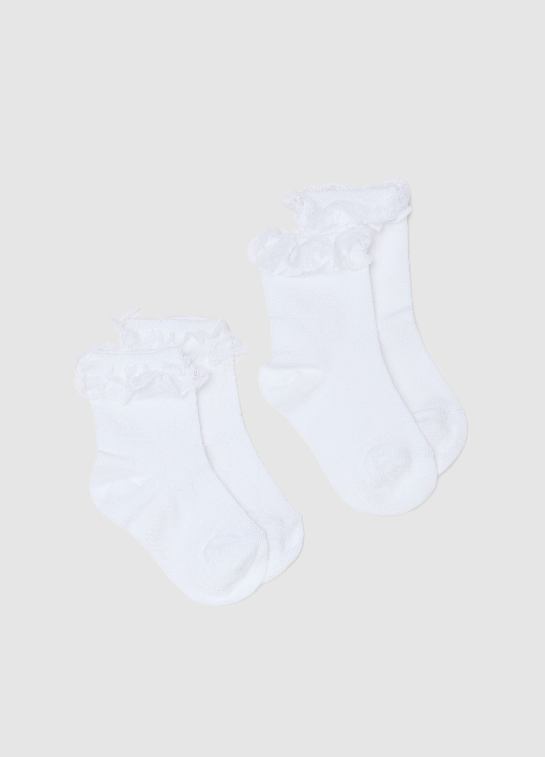 Two-pair pack short white socks with lace