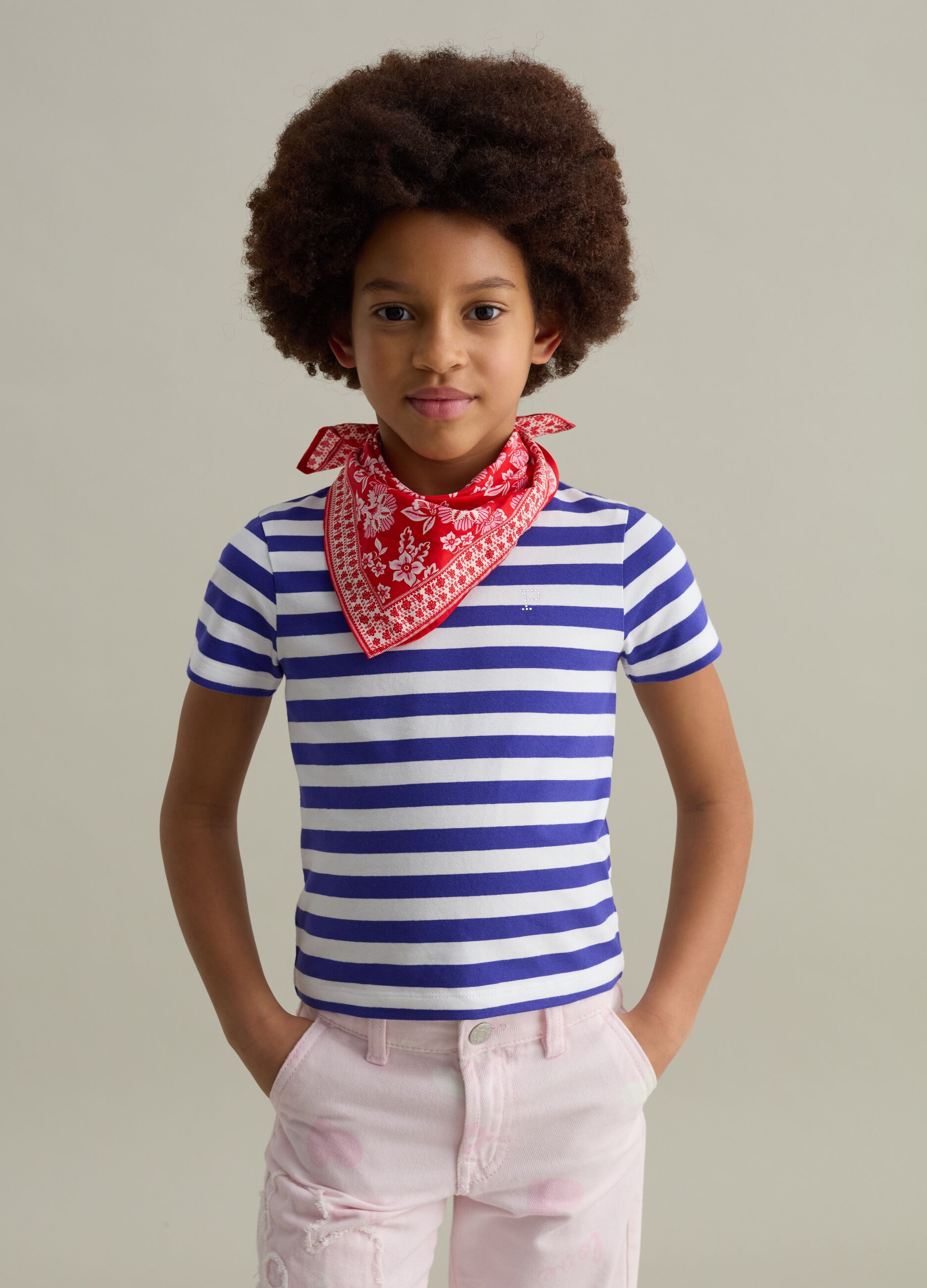 T-shirt with striped pattern and diamanté logo