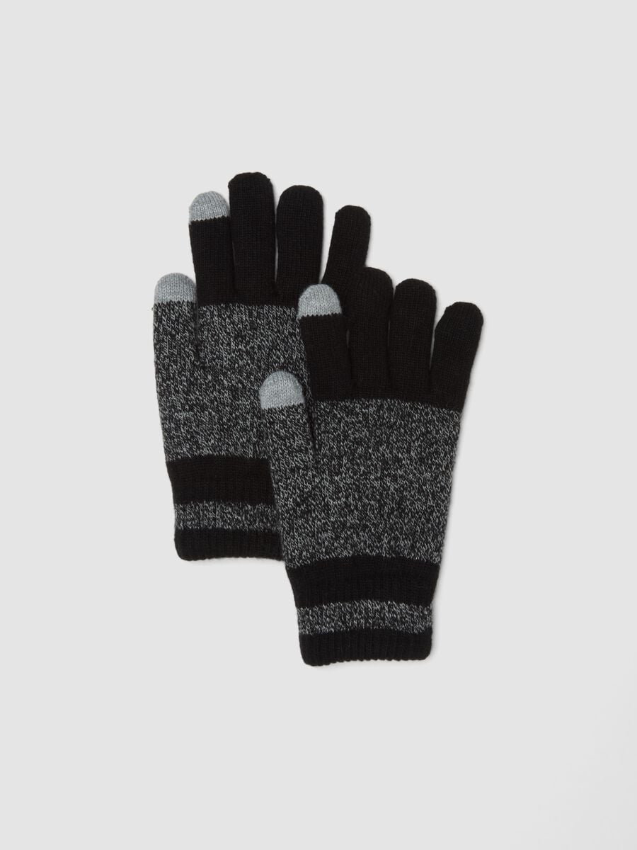 Black stretch viscose and wool gloves_0
