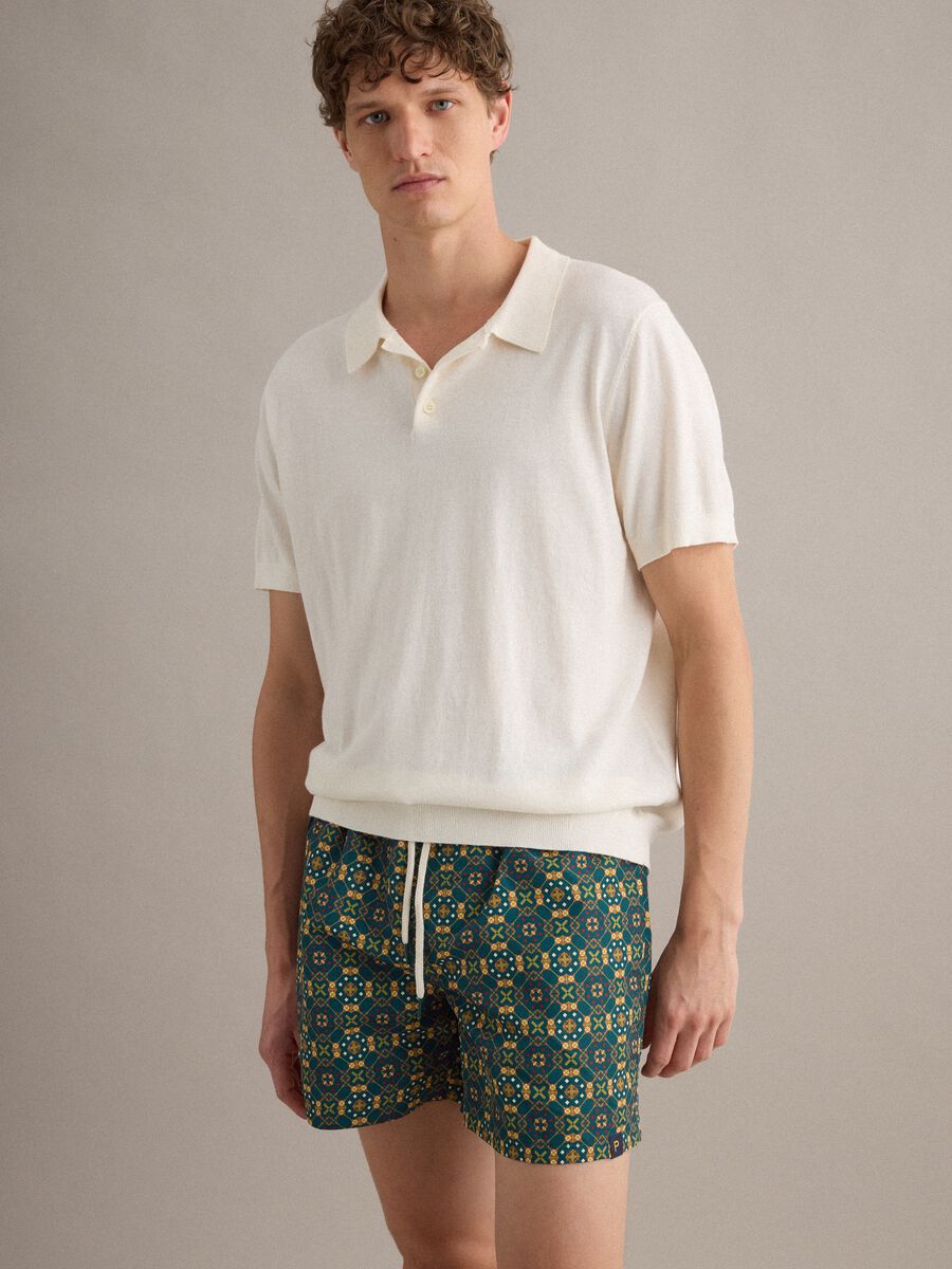 Boxer mare verde e giallo con fantasia geometrica e vita elastica_0