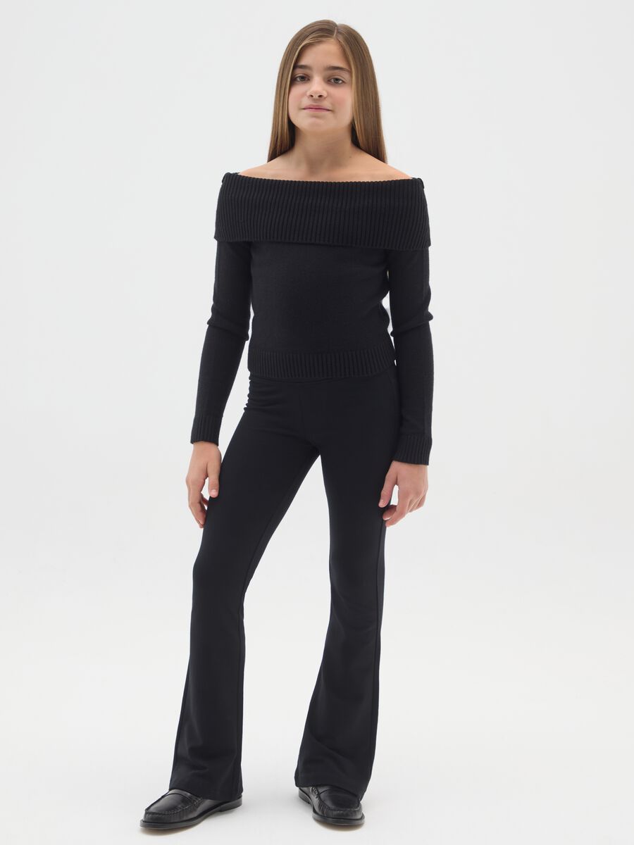 Girls' Black Cotton Blend Flare Trousers_0