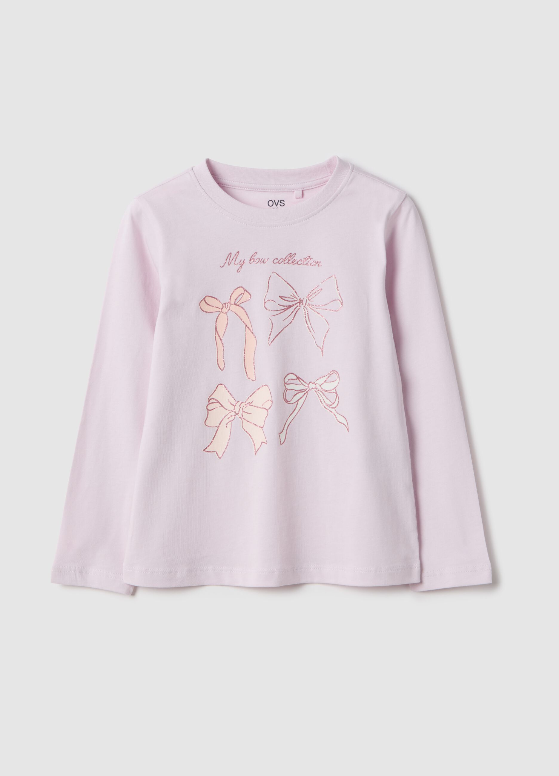 Purple pure cotton t-shirt with bows for girls