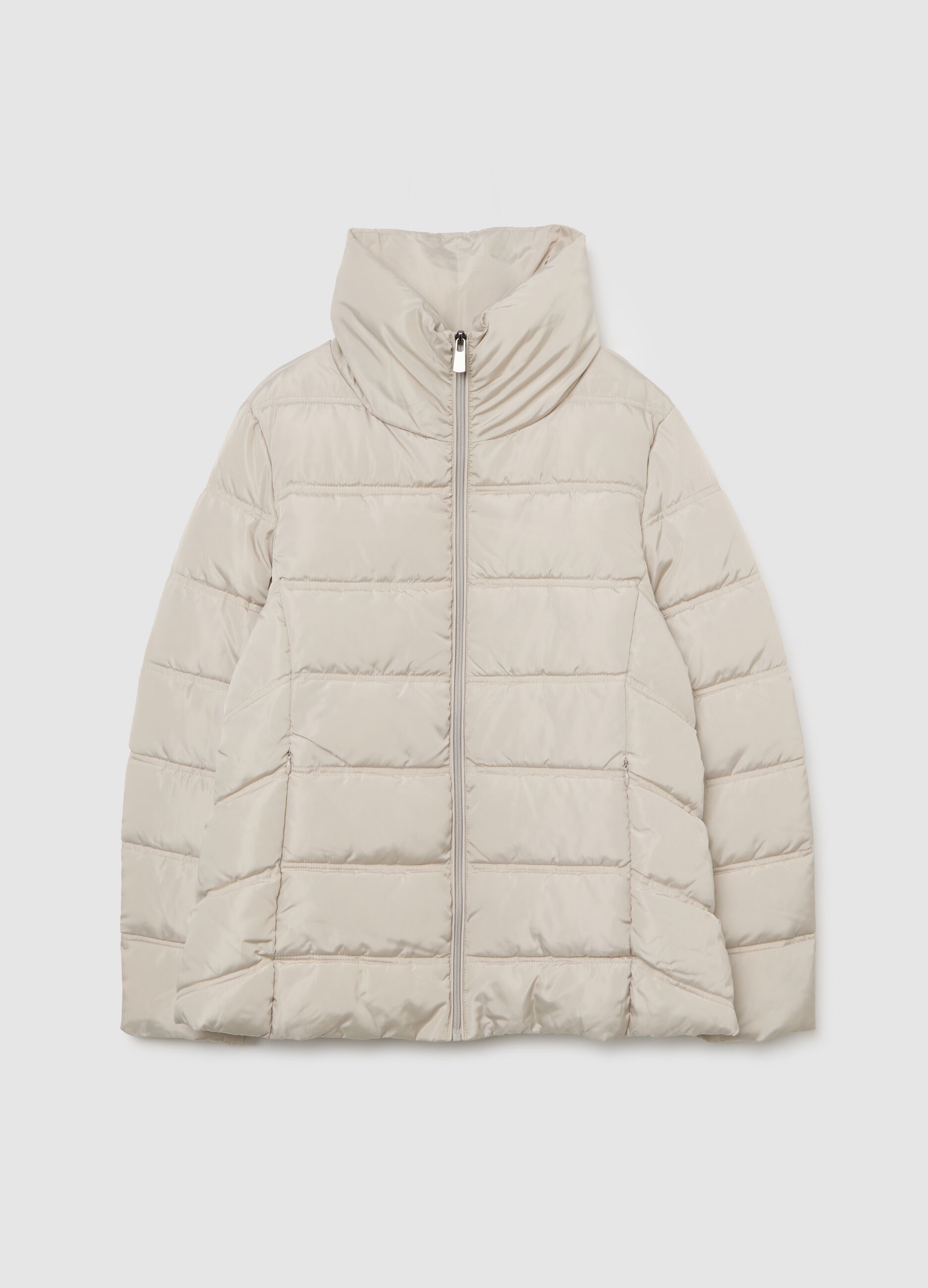 Beige Quilted Jacket Regular Fit