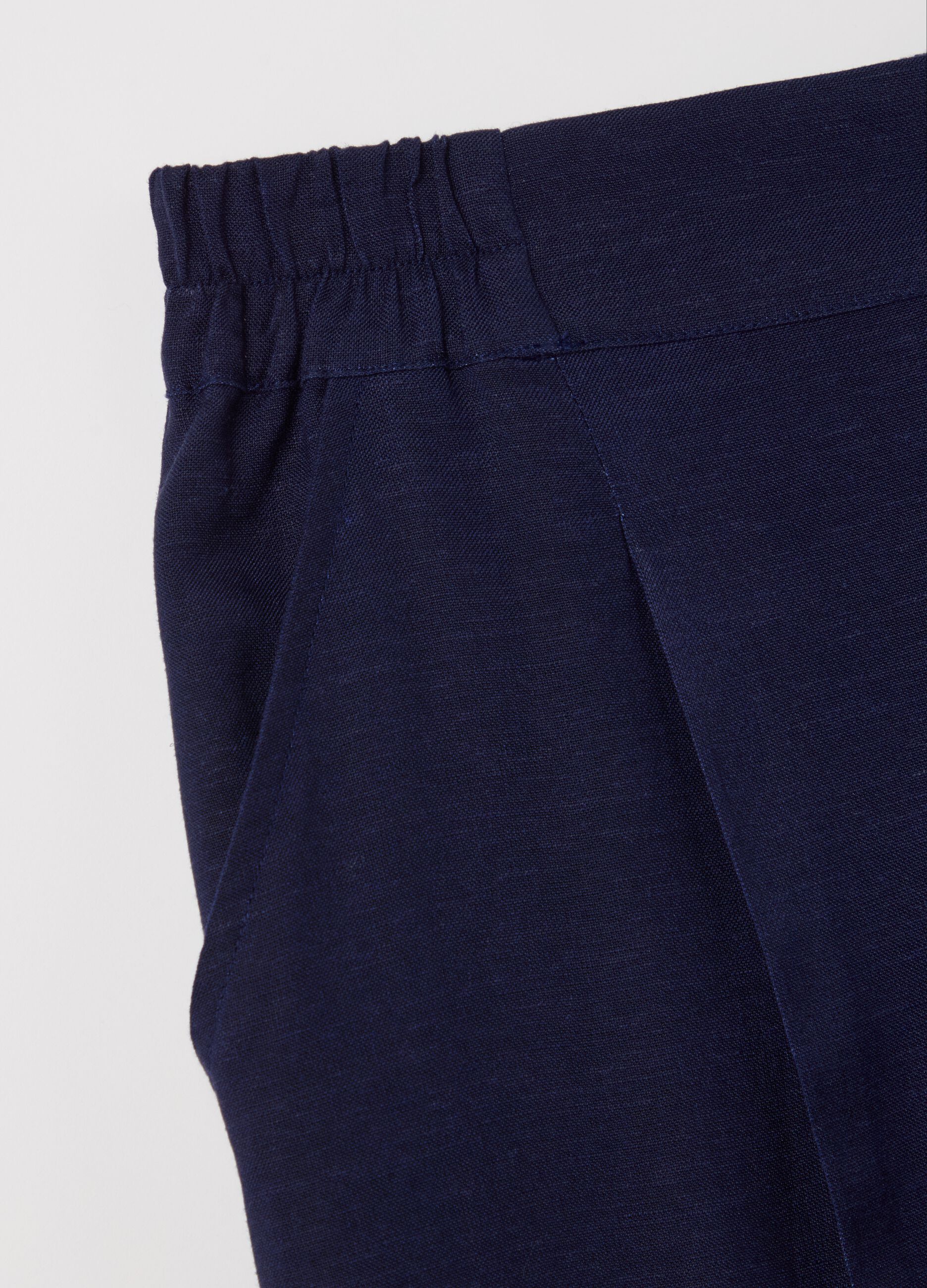 Pantalone in lino e viscosa blu navy