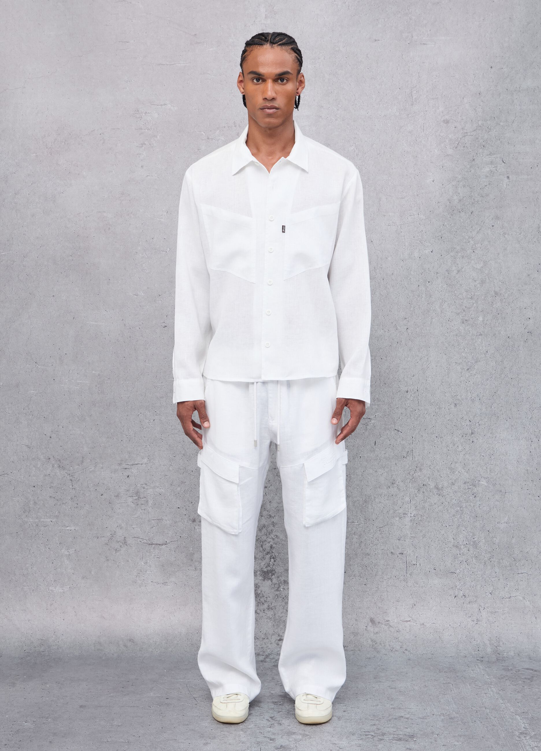 100% Linen White Cargo Trousers