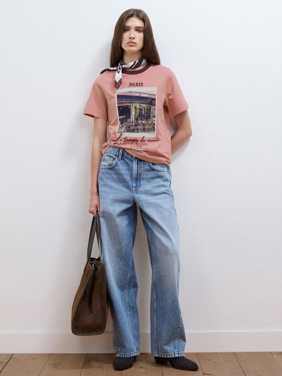 T-shirt rosa in puro cotone con stampa Paris_2