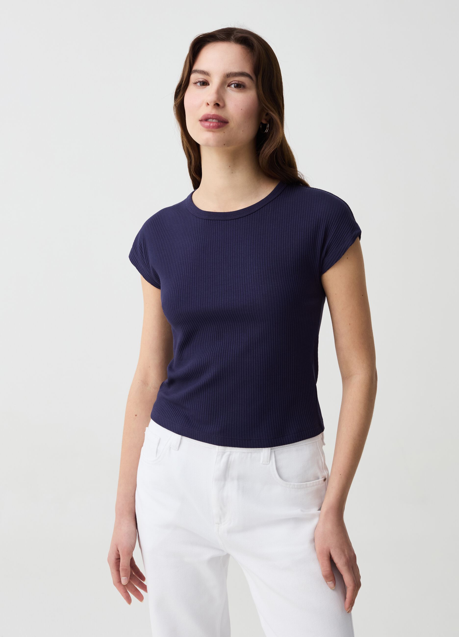 Essential ribbed T-shirt with kimono sleeves