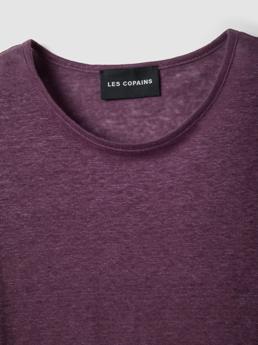T-shirt a maniche corte viola in puro lino regular fit_5