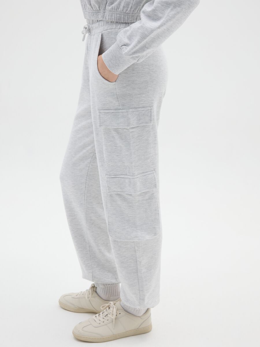 Girls' Grey Cotton Blend Joggers Regular Fit with Cargo Pockets_2