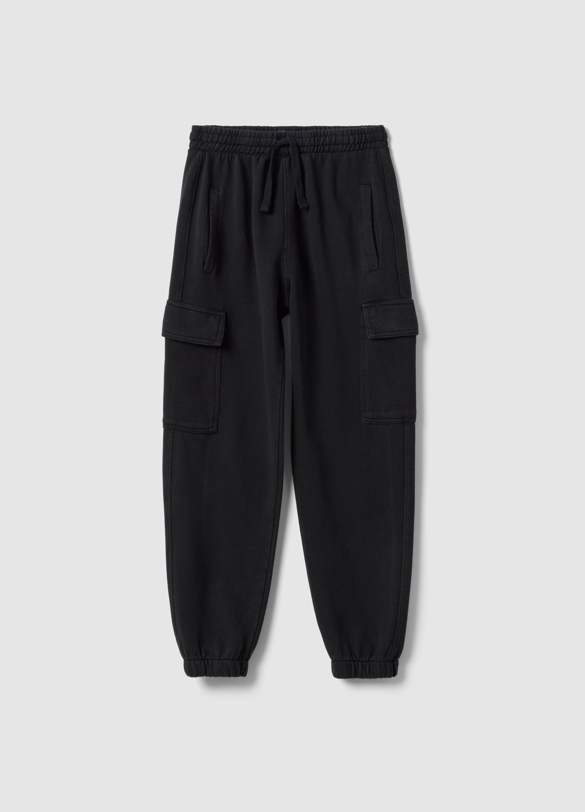 Boys' Regular Fit Black Cotton Blend Cargo Jogger Trousers