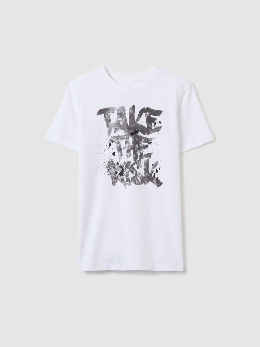 T-shirt in cotone con stampa "TAKE THE RISK" _0