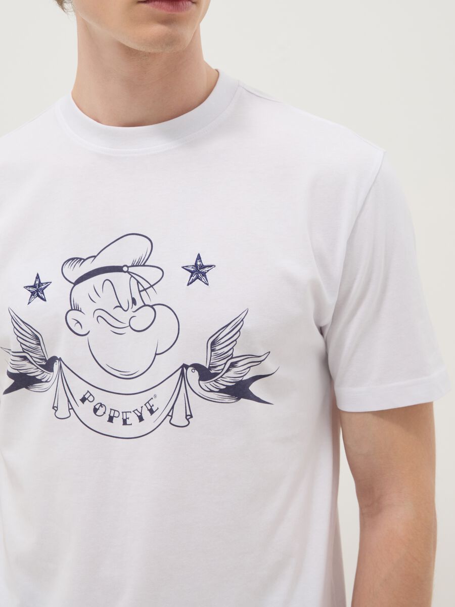 White regular fit pure cotton T-shirt with Popeye print_3