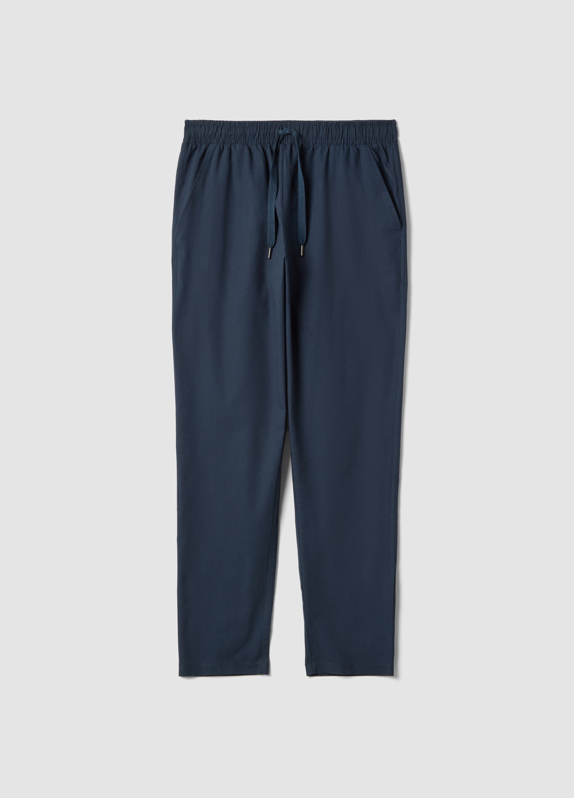 Green cotton-linen blend pyjama trousers, relaxed fit