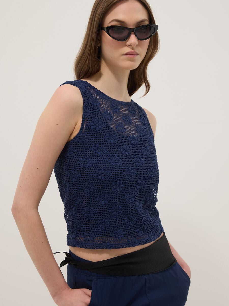 Blue stretch-fabric tank top_1