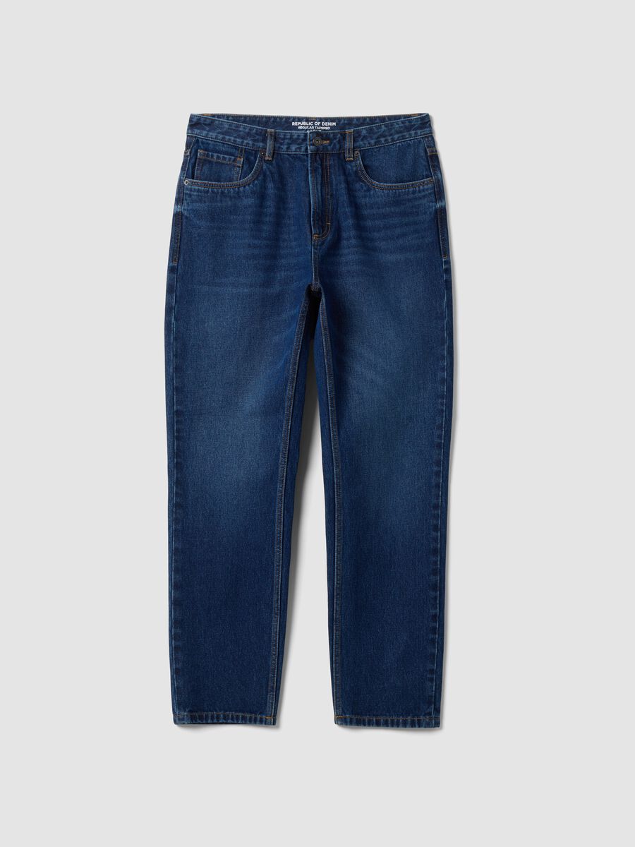 Regular tapered pure cotton denim jeans_4