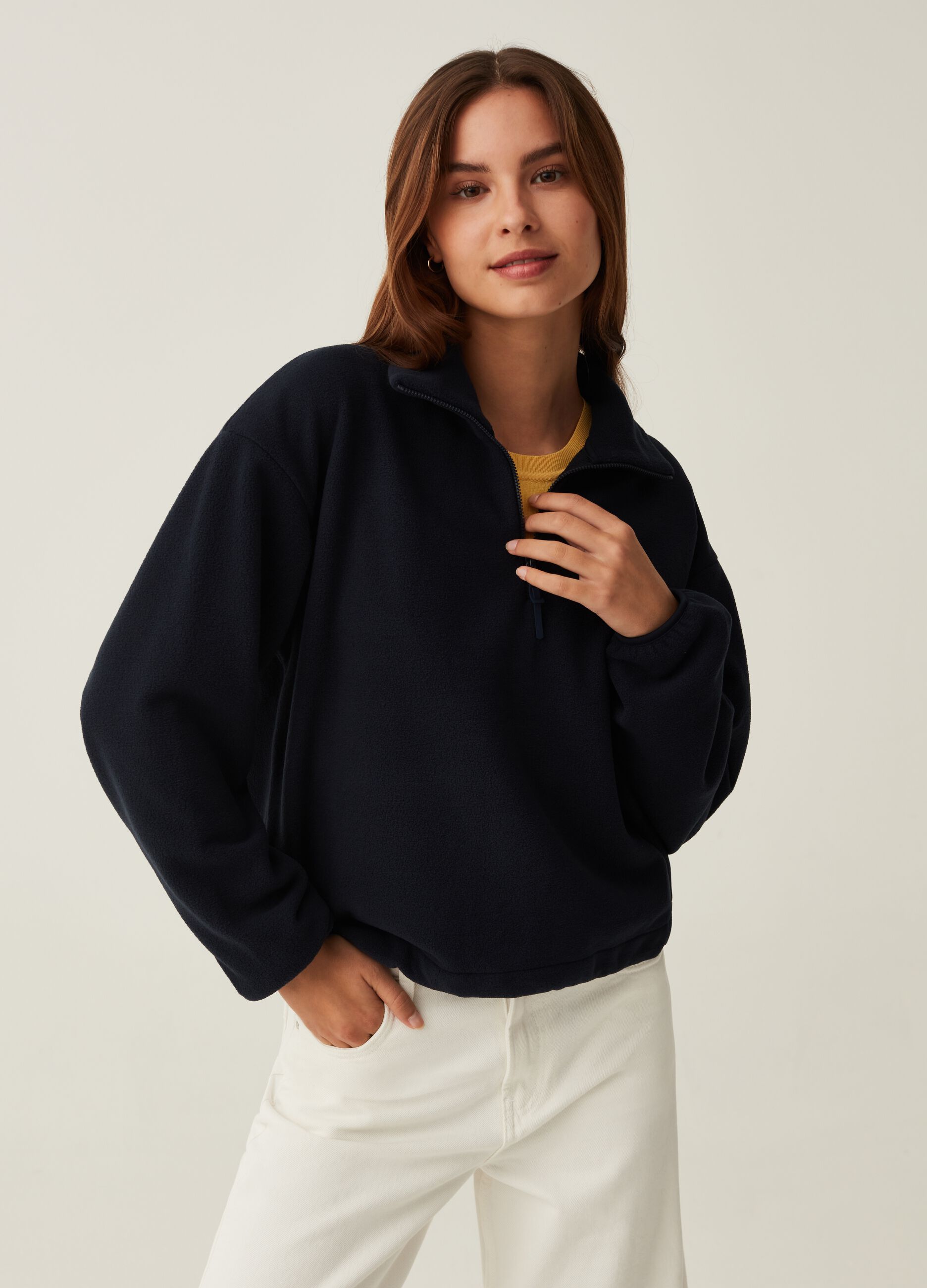 Felpa half-zip in pile Blu navy da Donna