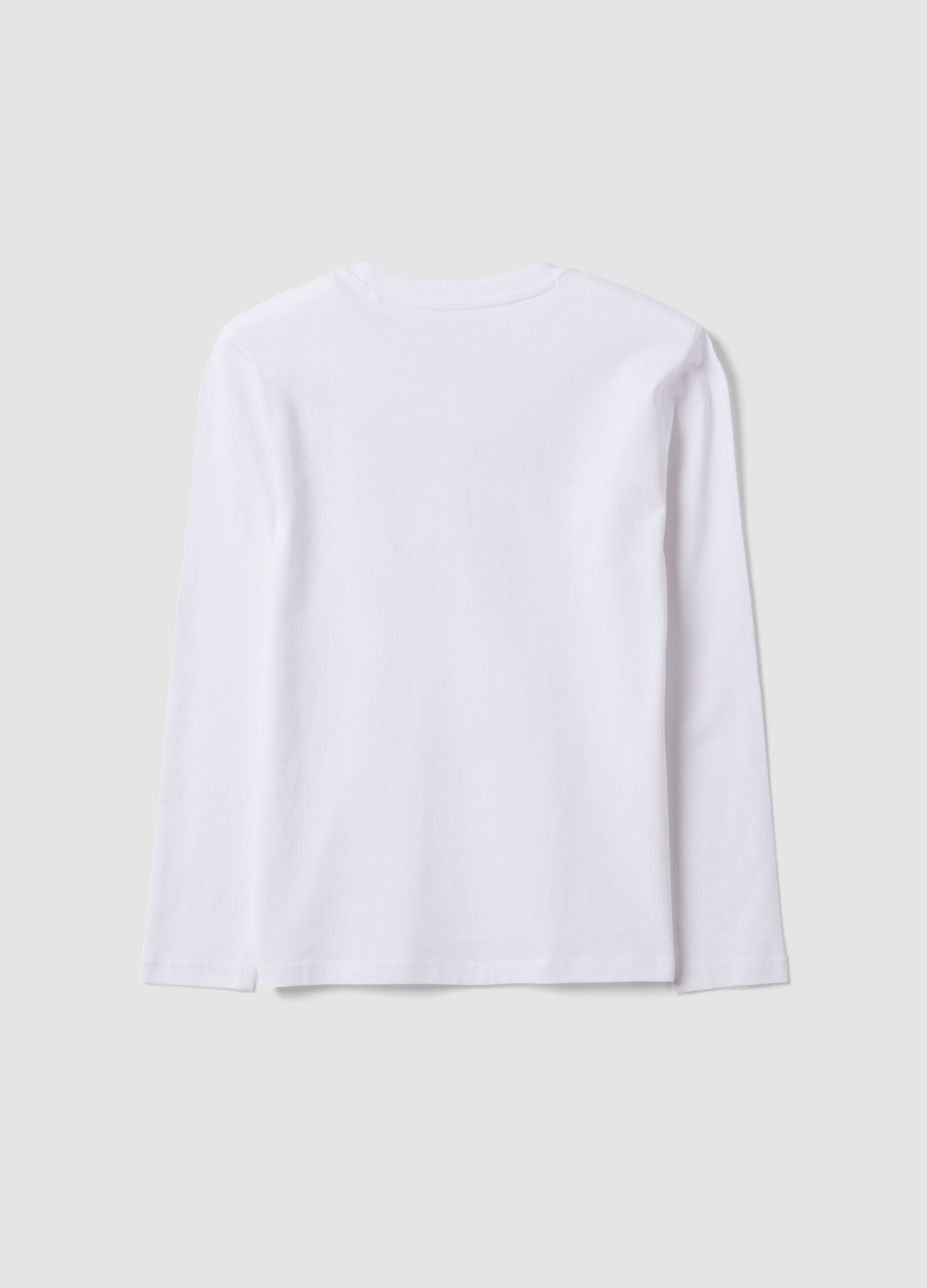 White pure organic cotton crew-neck T-shirt with skull print for boys
