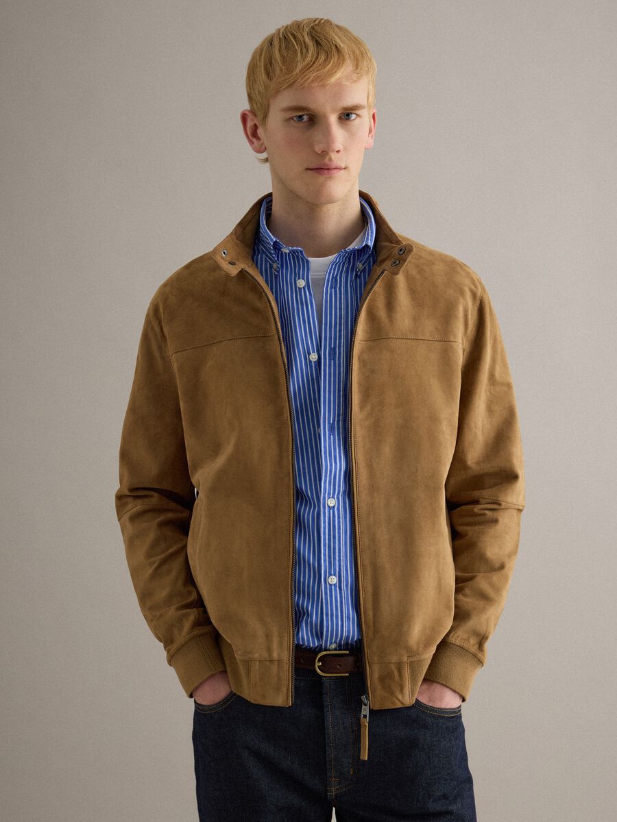 Giacca in vera pelle beige regular fit con zip_1