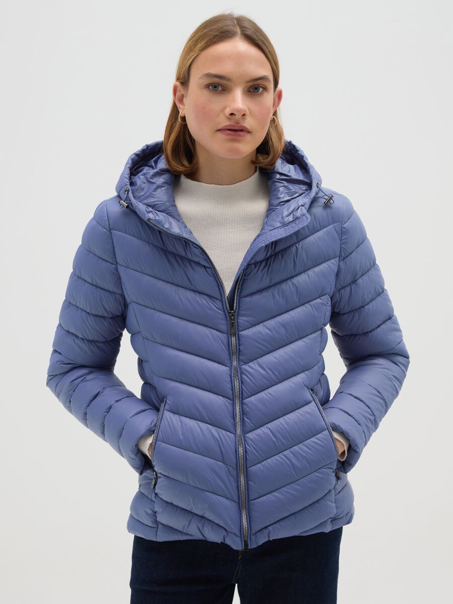Blue padded jacket regular fit with hood_0