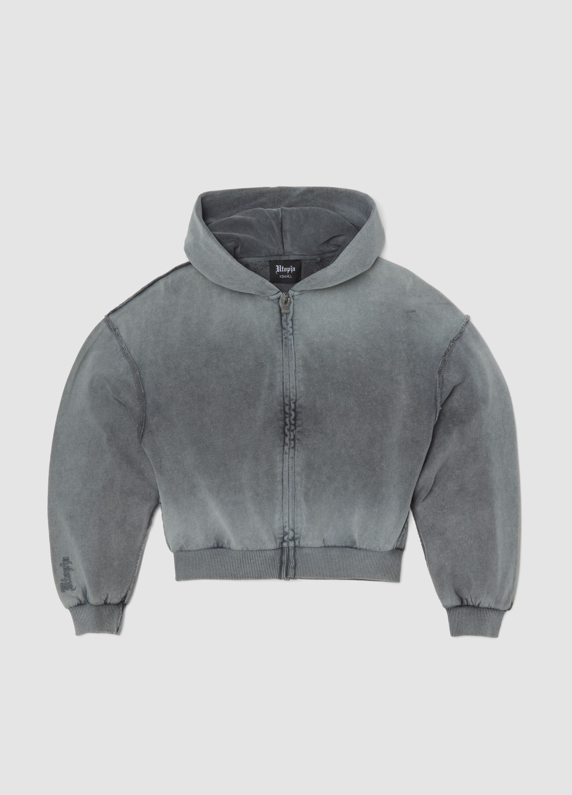 Sun-Faded Full-Zip Hoodie in Vintage Grey