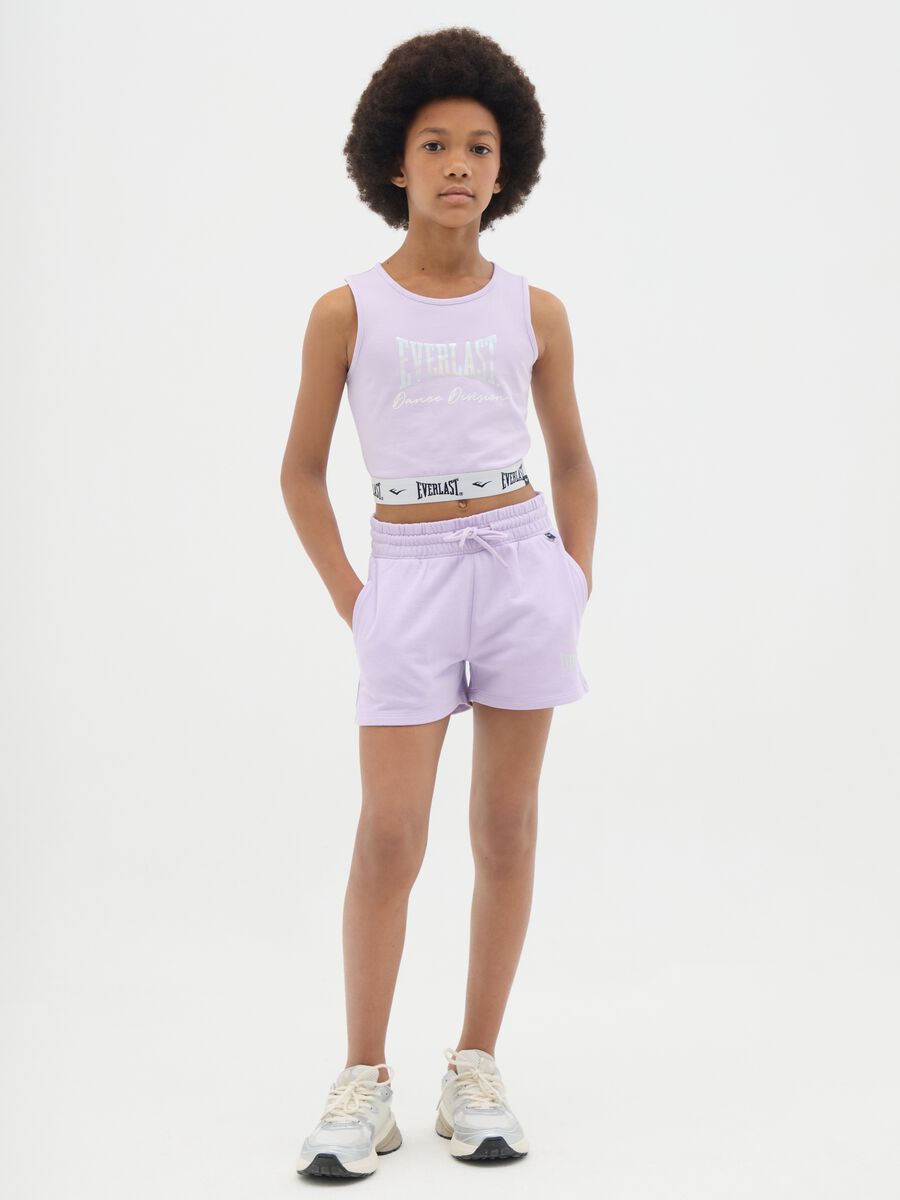 Girls' purple cotton regular fit shorts with back pockets_0