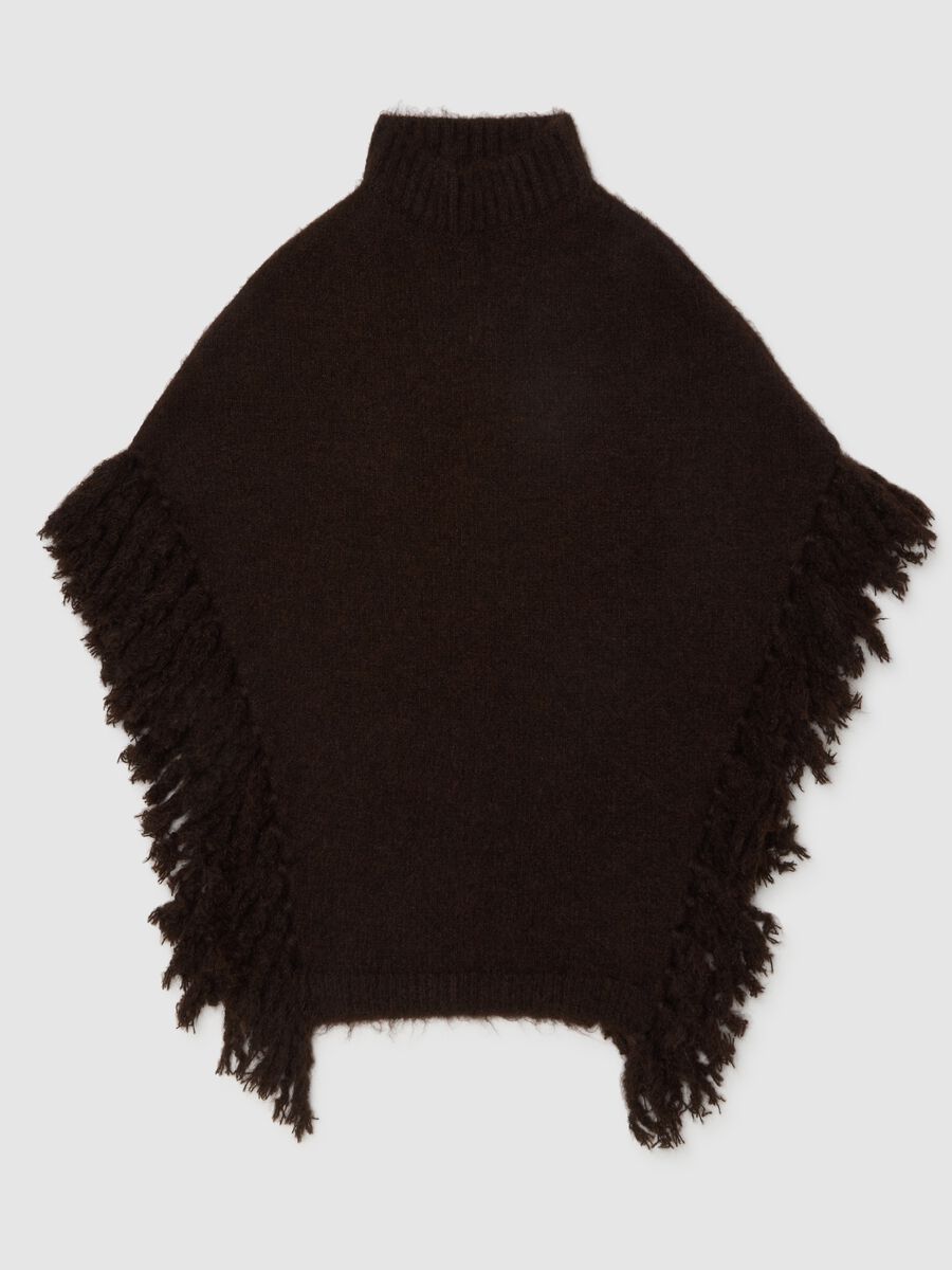 Poncho con frange marrone_1