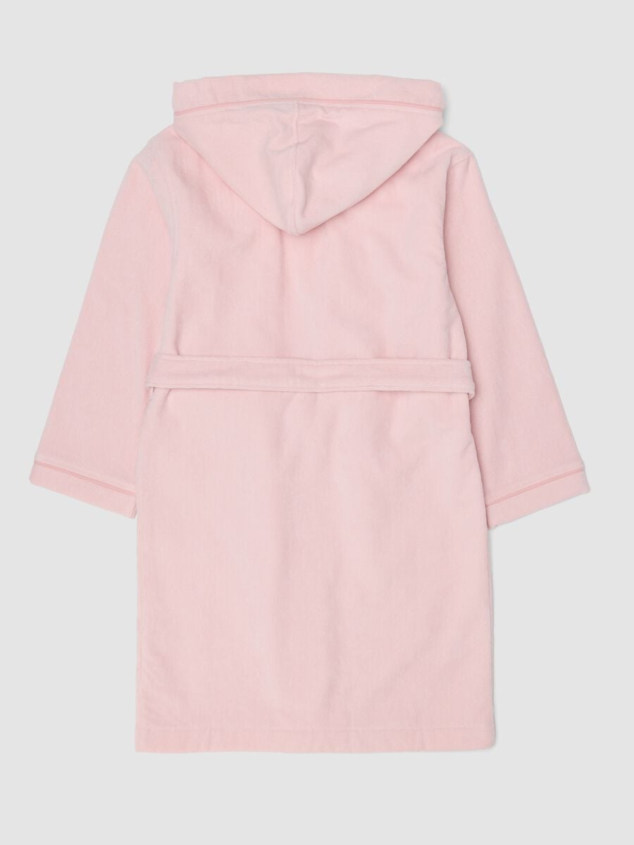 Accappatoio rosa in puro cotone organico con cappuccio per bambina_1