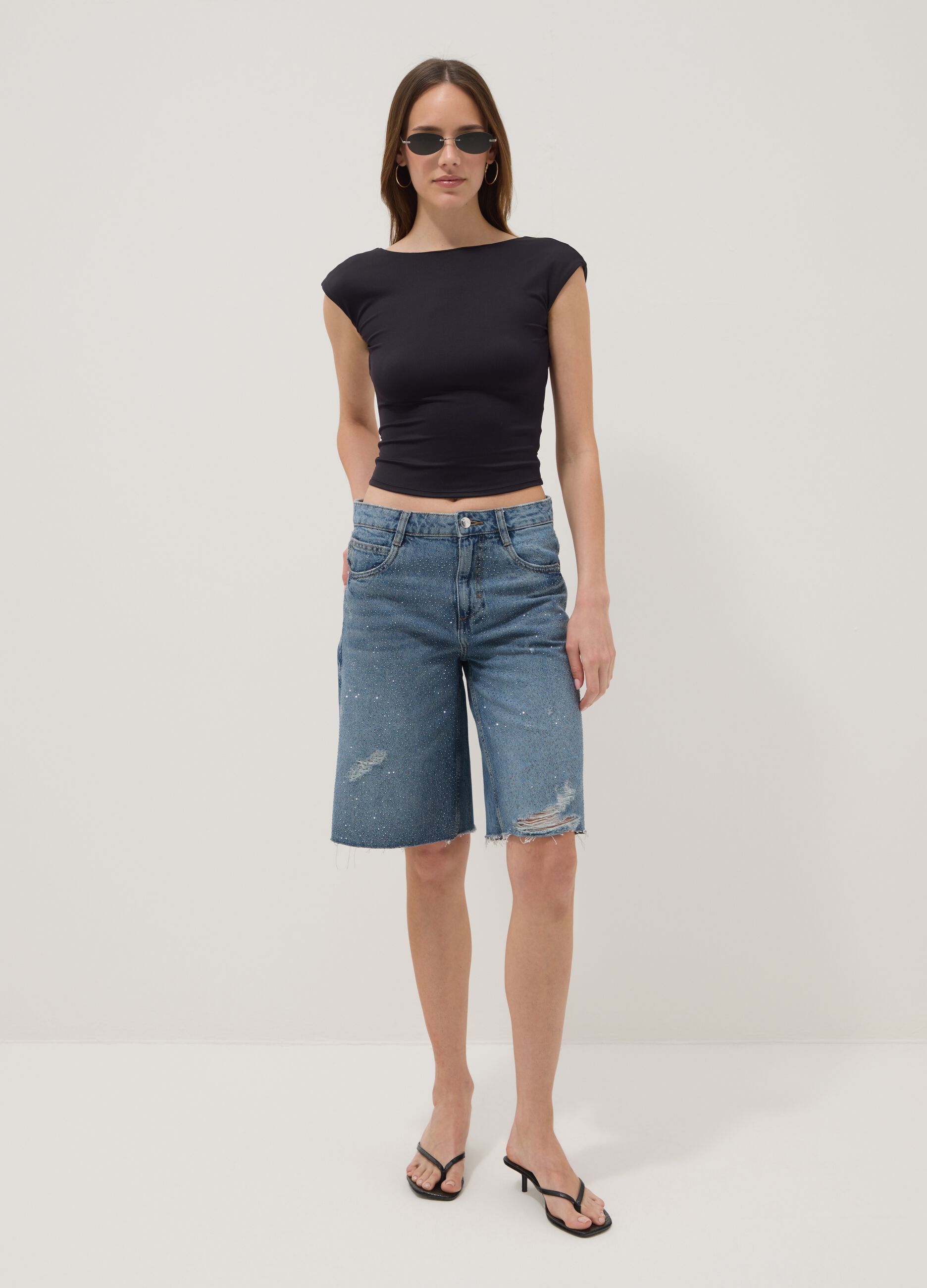 Black stretch fabric top