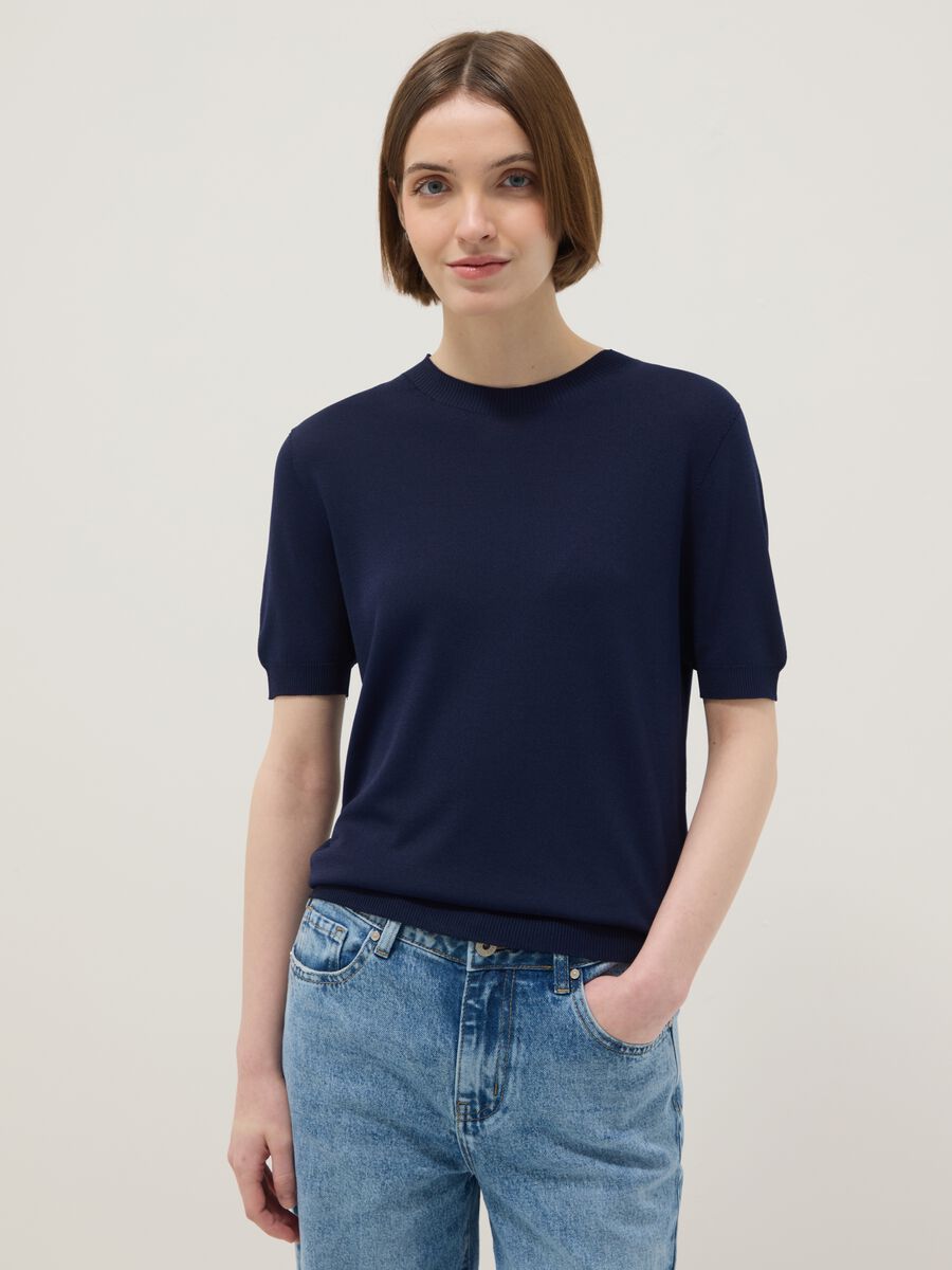 Blue Viscose Blend Regular Fit T-shirt_1