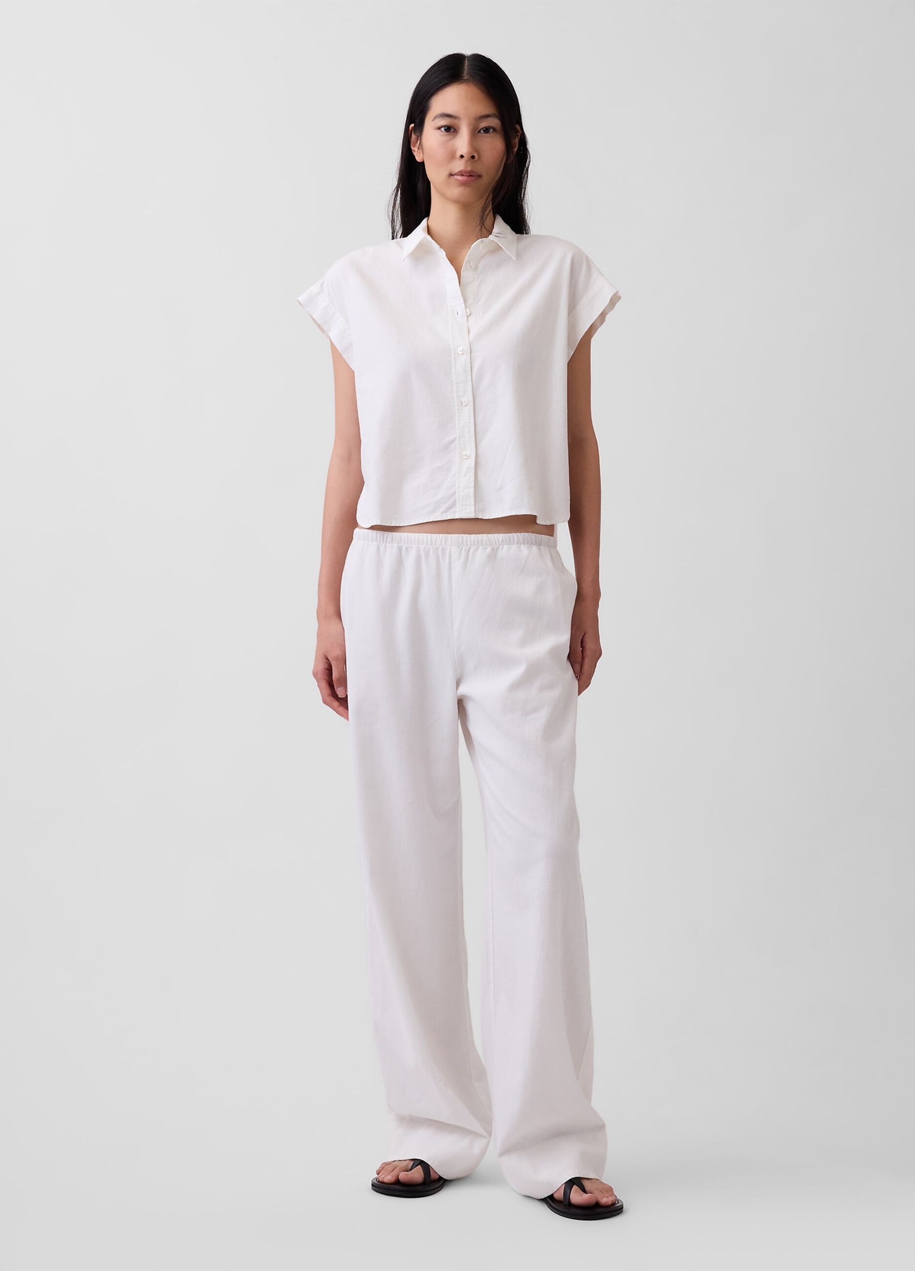 Linen-blend palazzo trousers